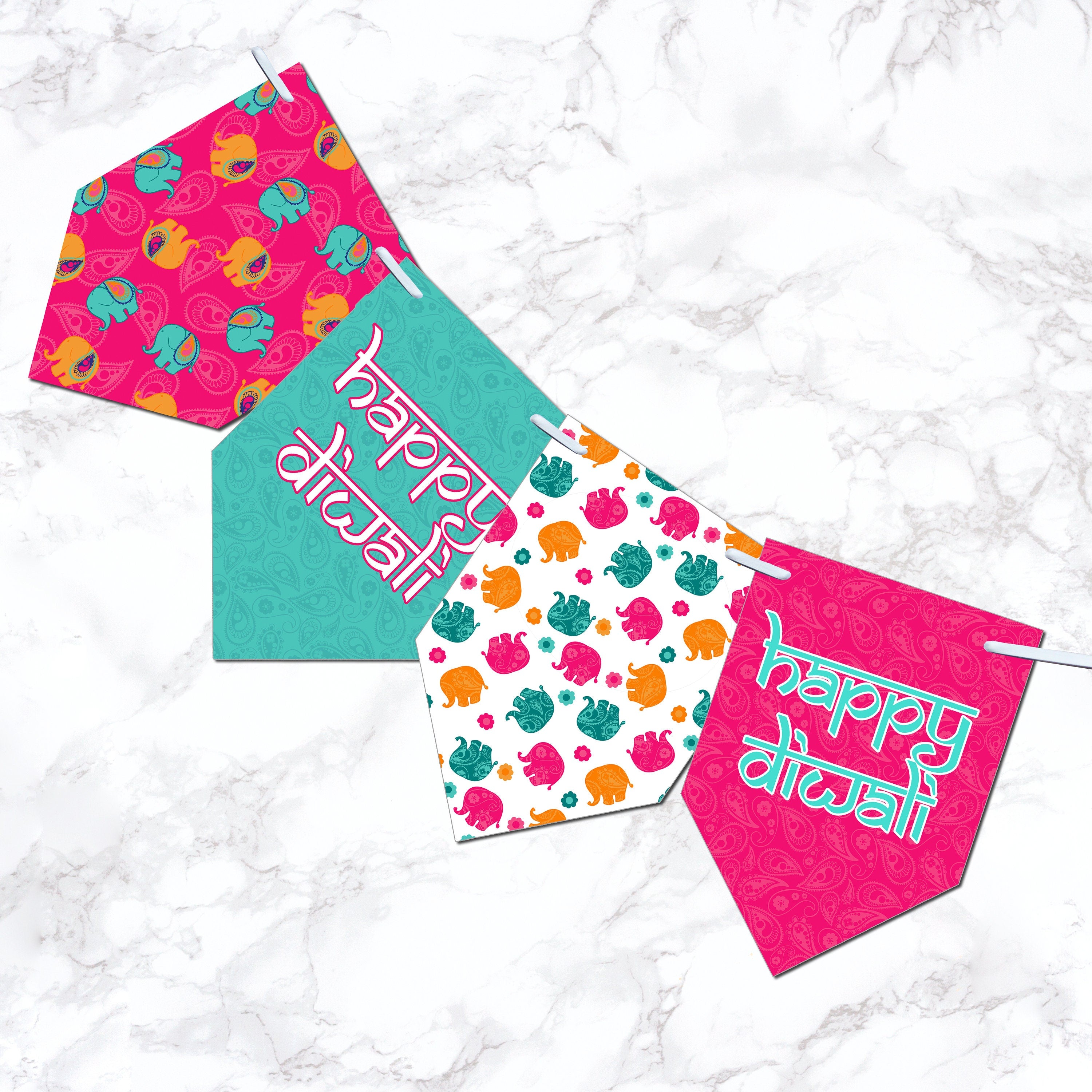 HAPPY DIWALI BANNER. Diwali festival banner bunting Colourful Diwali decorations x 12 flags