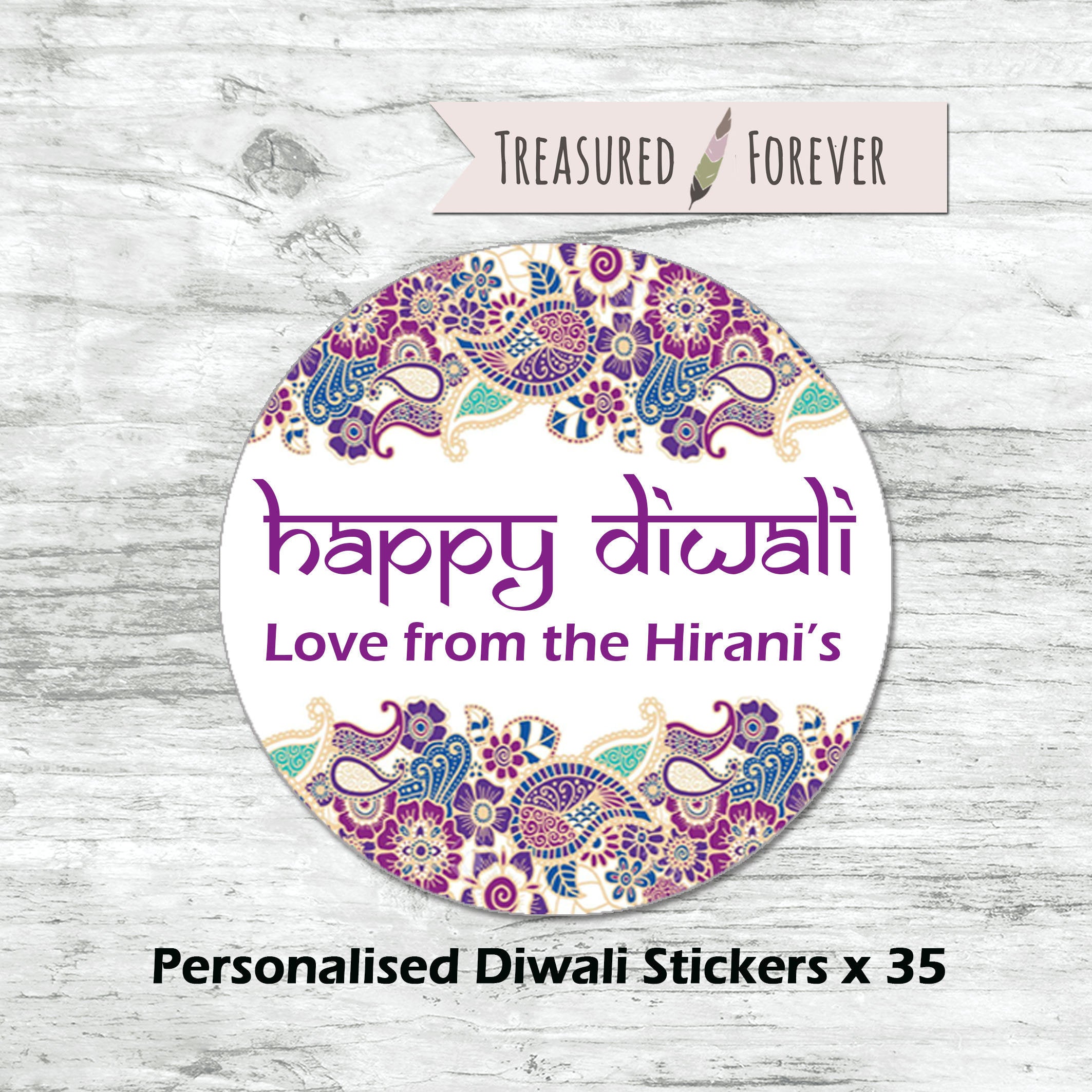 Personalised Diwali / Divali / Sal Mubarak Celebration Paisley x 35 Gift Present Stickers