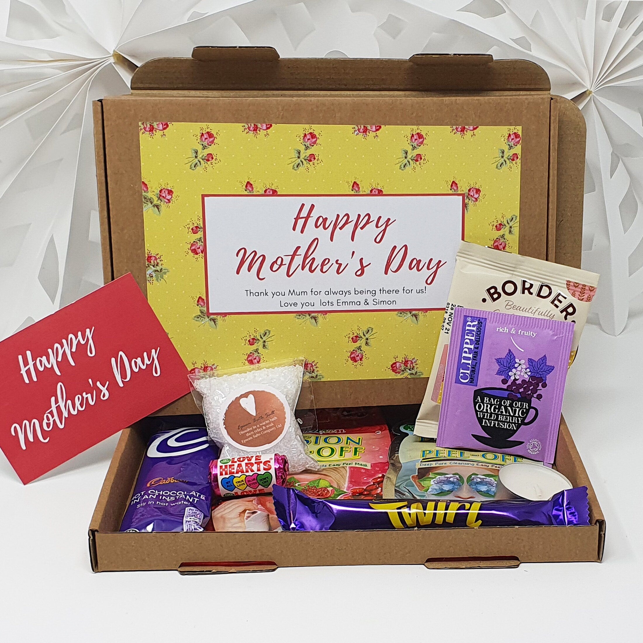 Personalised Mother's Day Pamper Treat Box Letterbox Gift Hug in a Box Hamper Lockdown Thinking of You, Missing you Floral