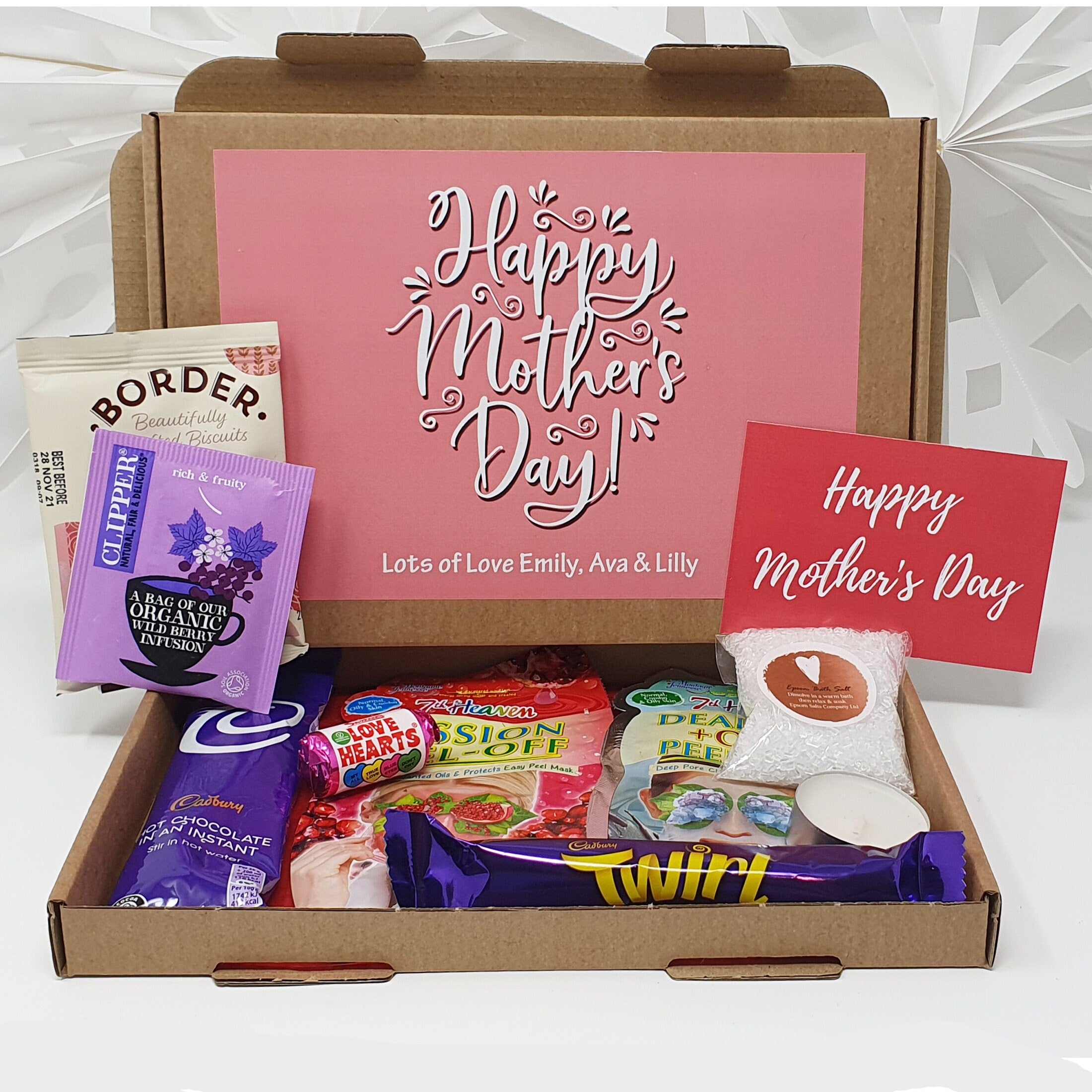 Personalised Mother's Day Pamper Treat Box Letterbox Gift Hug in a Box Hamper Lockdown Thinking of You, Missing you Floral