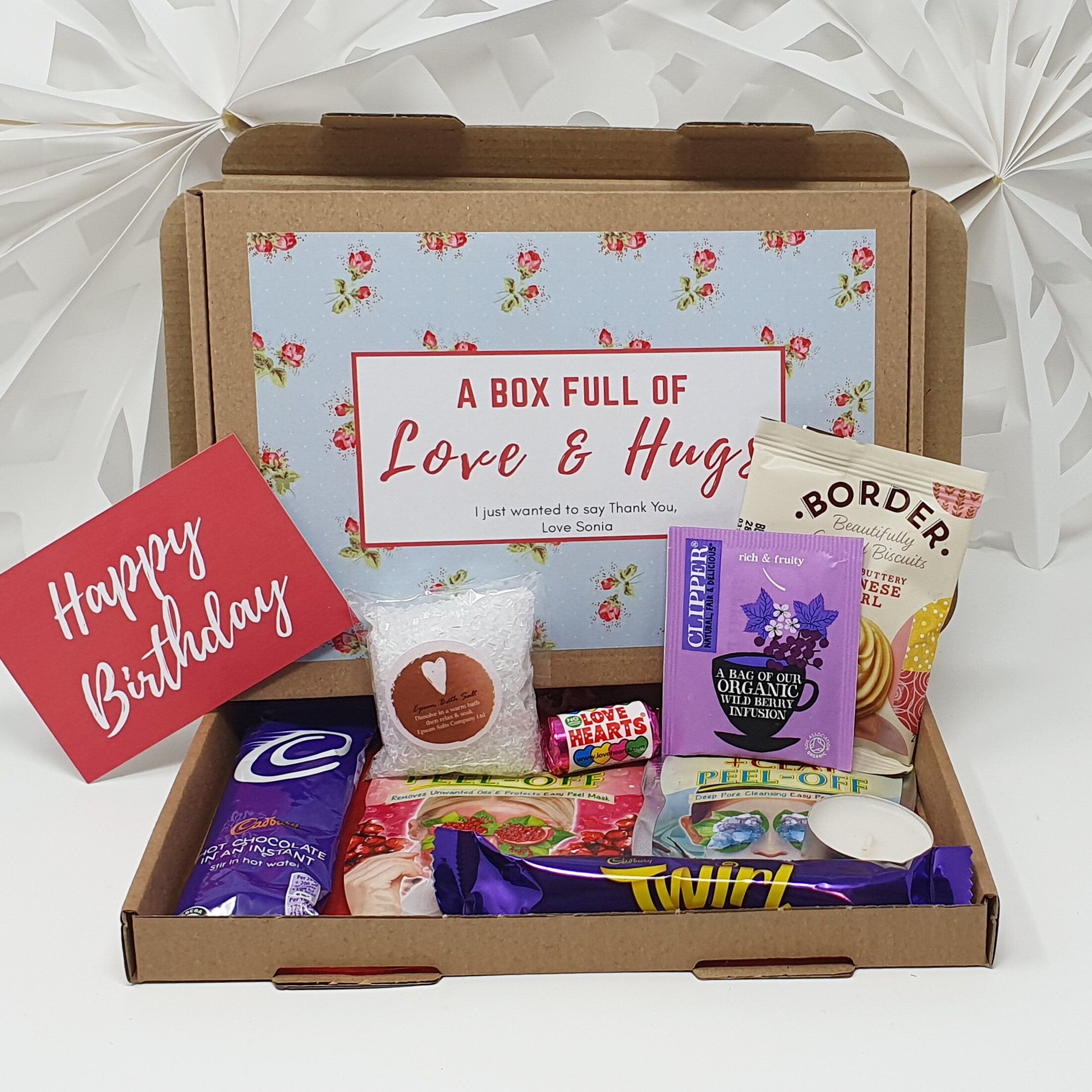 Personalised Pamper Treat Box Letterbox Gift Hug in a Box Hamper  Anxiety Worry  Lockdown Birthday, Thinking of You, Missing you Floral