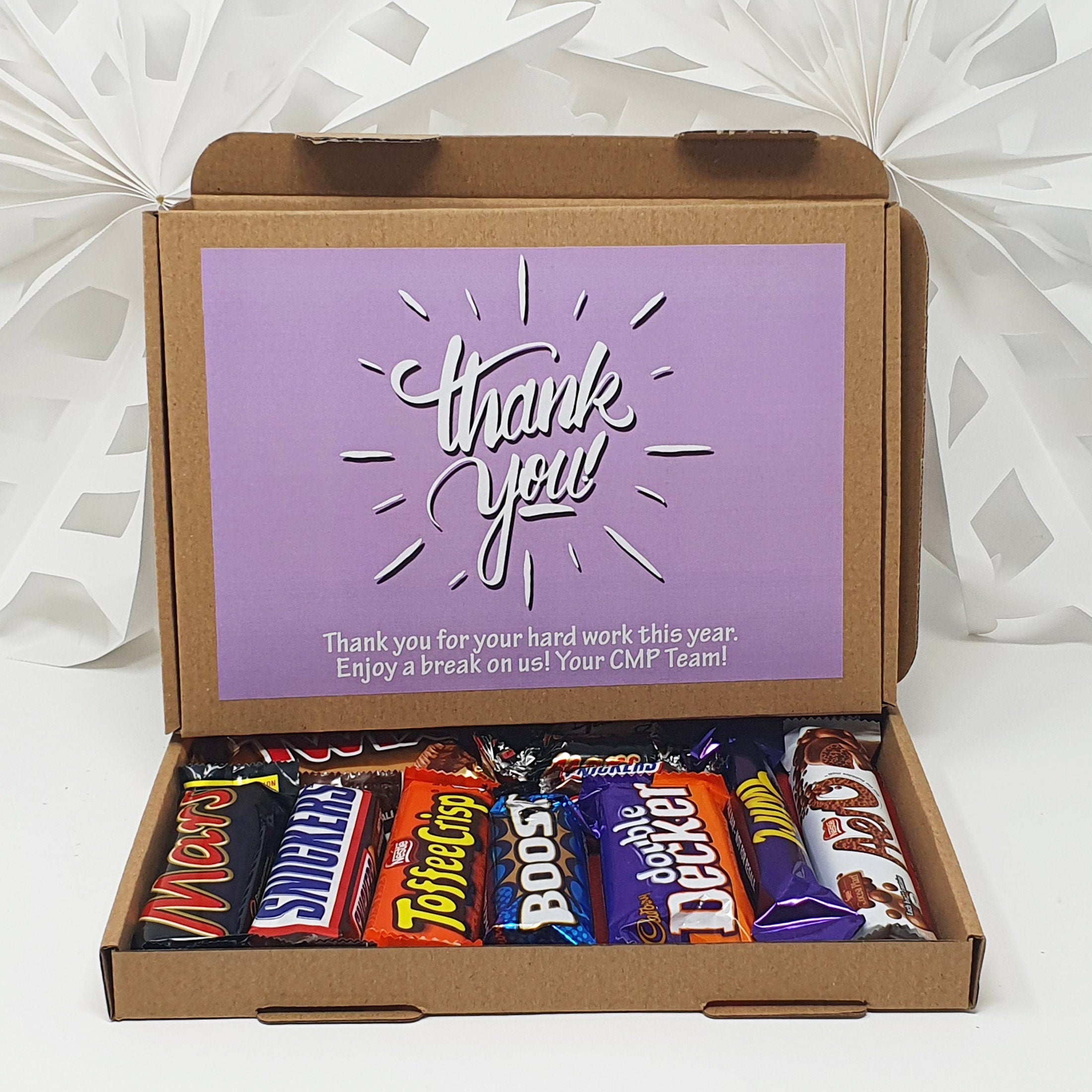 Personalised Chocolate Thank you Treats Box Gift Employee Appreciation - Gift for all ages Hug in a box Corporate Employee