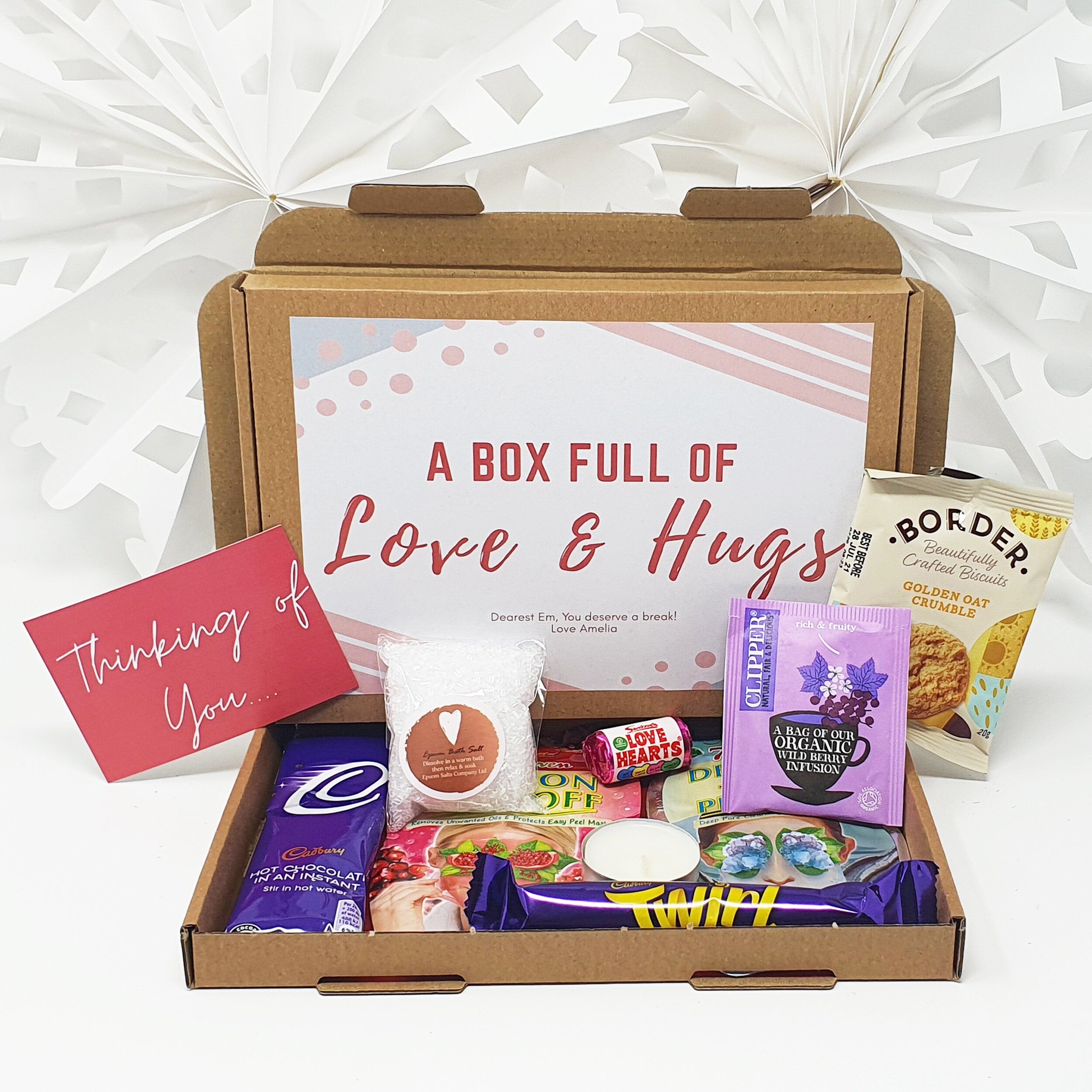 Personalised Pamper Treat Box Letterbox Gift Hug in a Box Hamper  Anxiety Worry  Lockdown Birthday, Thinking of You, Missing you Floral