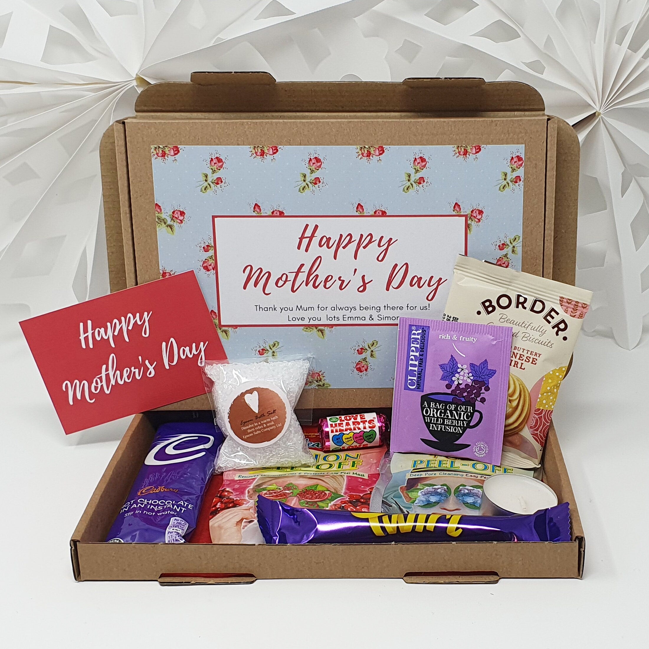 Personalised Mother's Day Pamper Treat Box Letterbox Gift Hug in a Box Hamper Lockdown Thinking of You, Missing you Floral