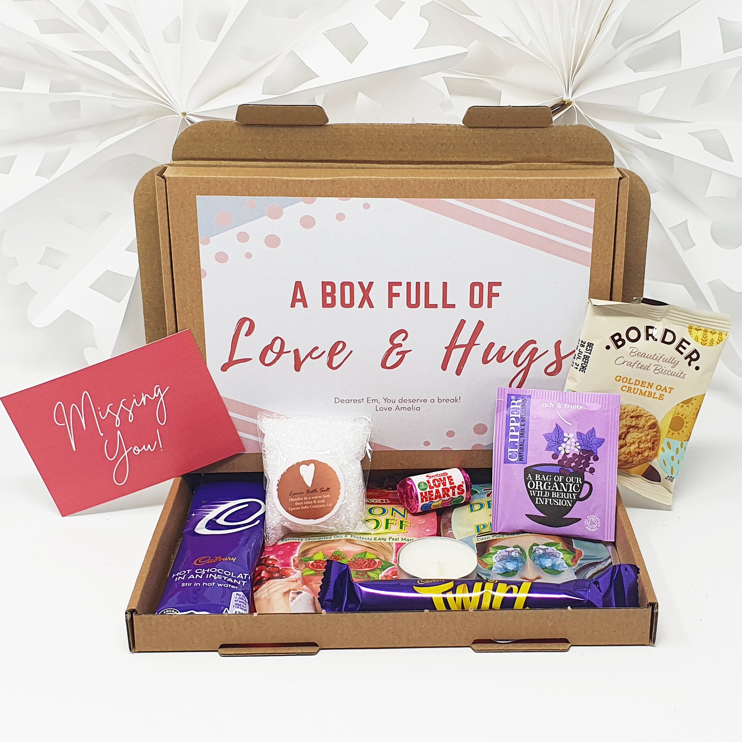 Personalised Pamper Treat Box Letterbox Gift Hug in a Box Hamper  Anxiety Worry  Lockdown Birthday, Thinking of You, Missing you Floral