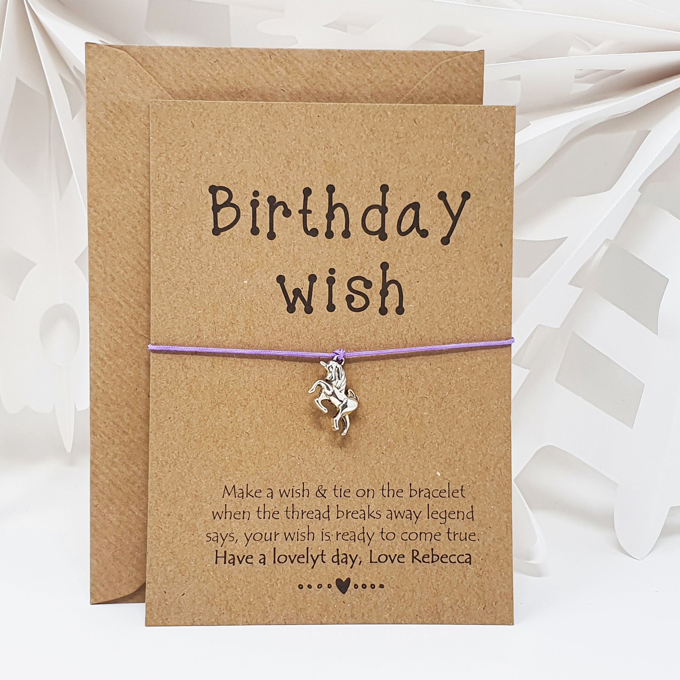 Personalised Birthday Card Gift Bracelet Unicorn Wish Bracelet Card String Charm Friendship