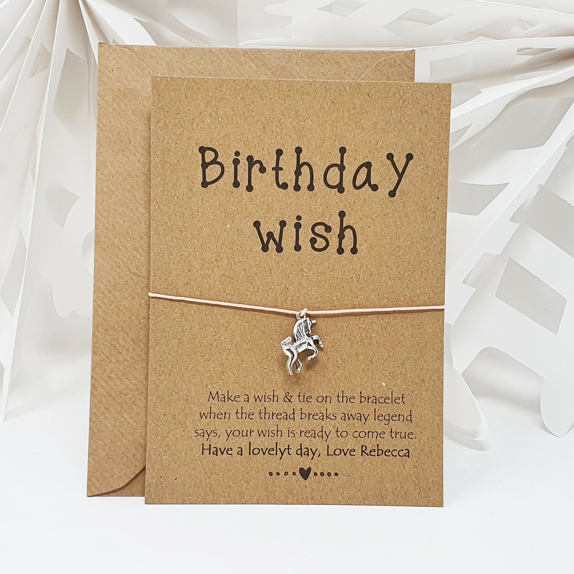 Personalised Birthday Card Gift Bracelet Unicorn Wish Bracelet Card String Charm Friendship