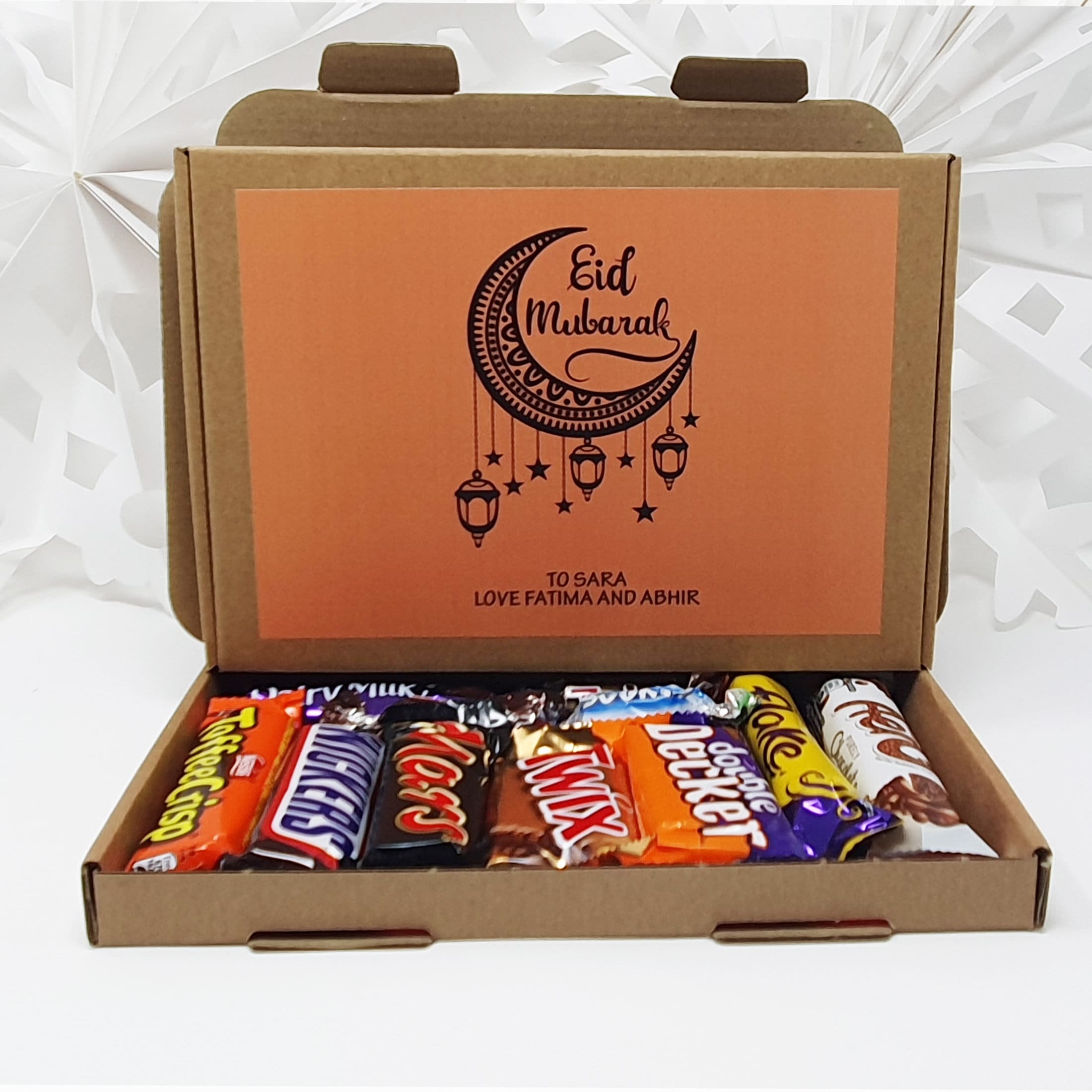 Personalised Eid Mubarak Eid Sweets Hug in a box, Letterbox gift Afternoon tea, hamper gift,