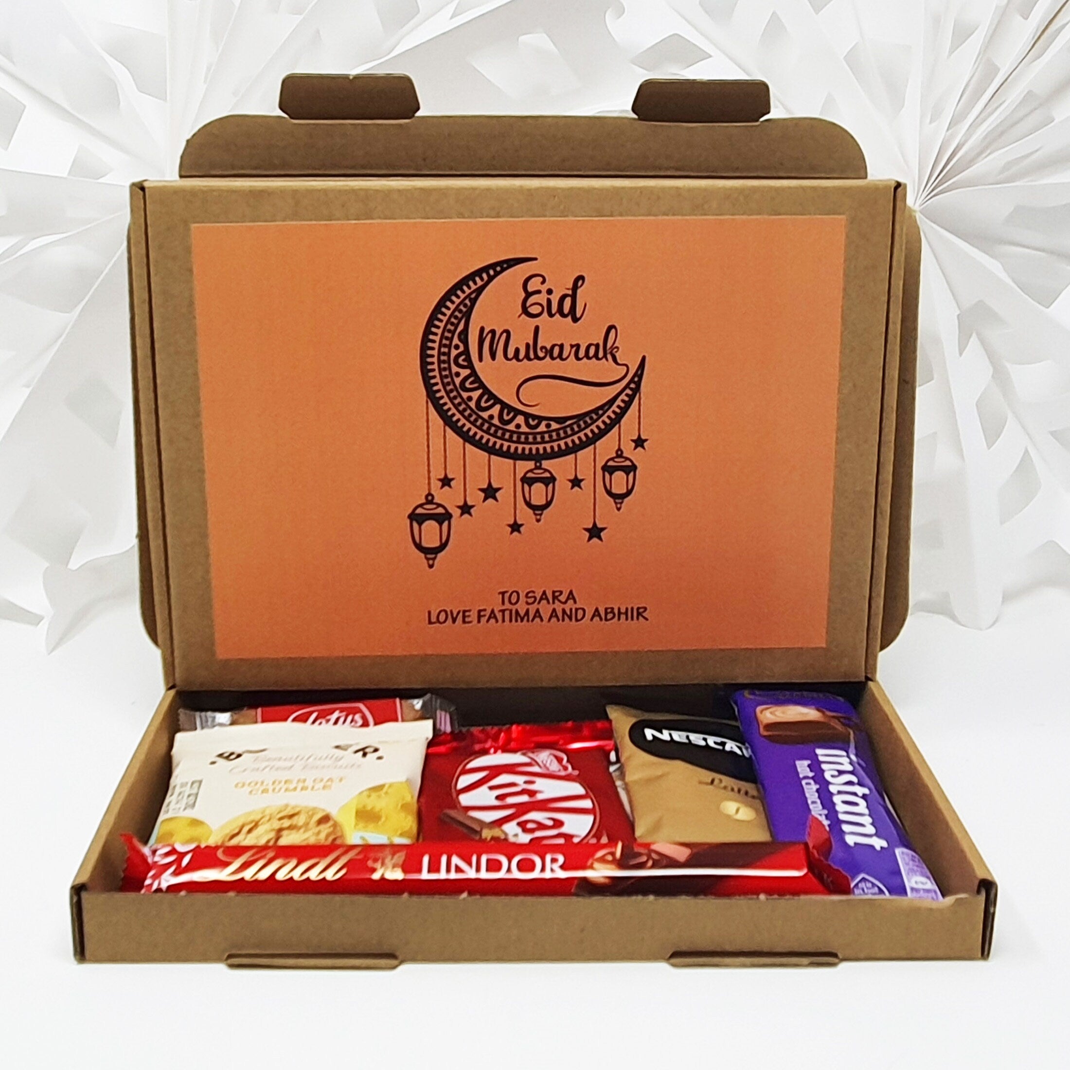 Personalised Eid Mubarak Eid Sweets Hug in a box, Letterbox gift Afternoon tea, hamper gift,