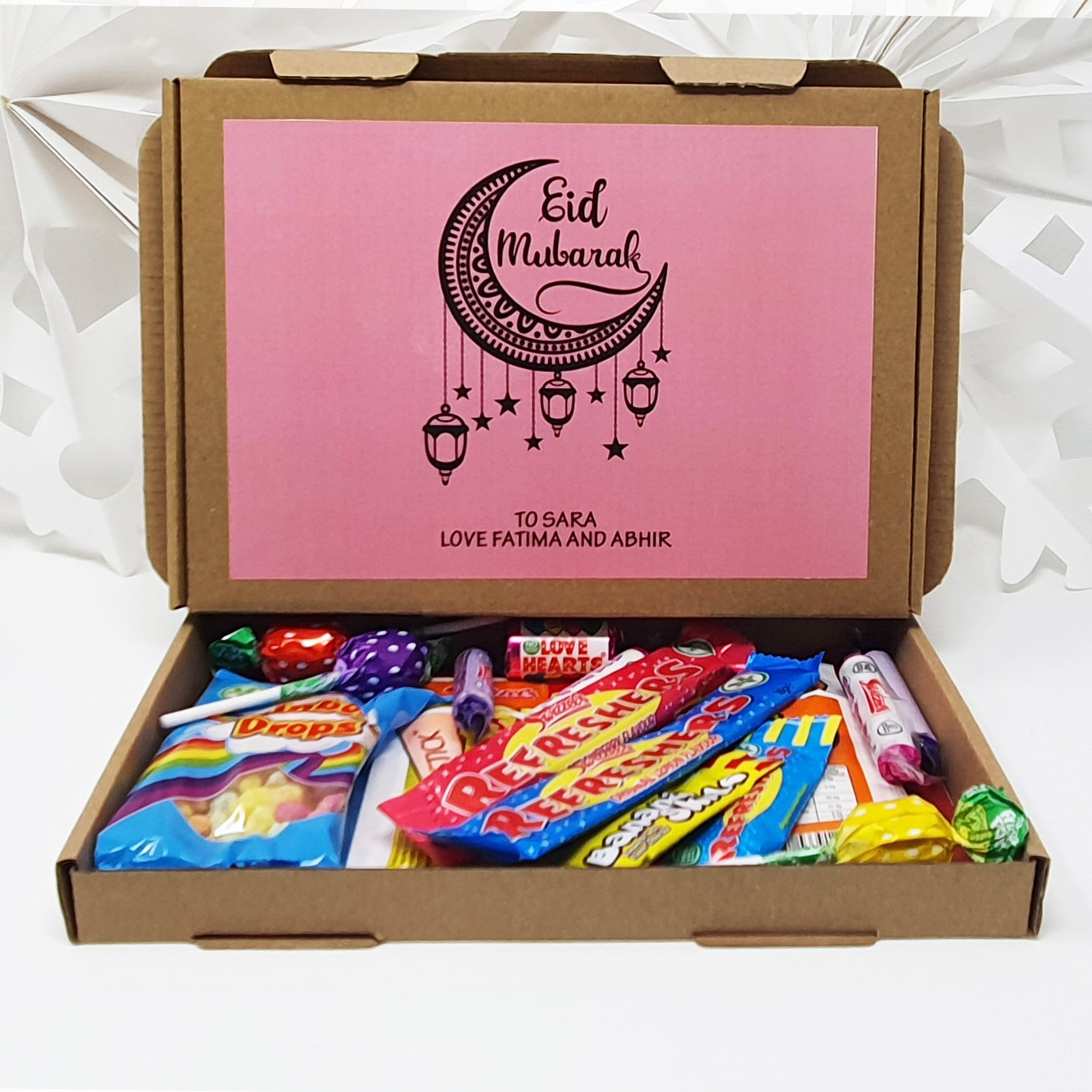 Personalised Eid Mubarak Eid Sweets Hug in a box, Letterbox gift Afternoon tea, hamper gift,