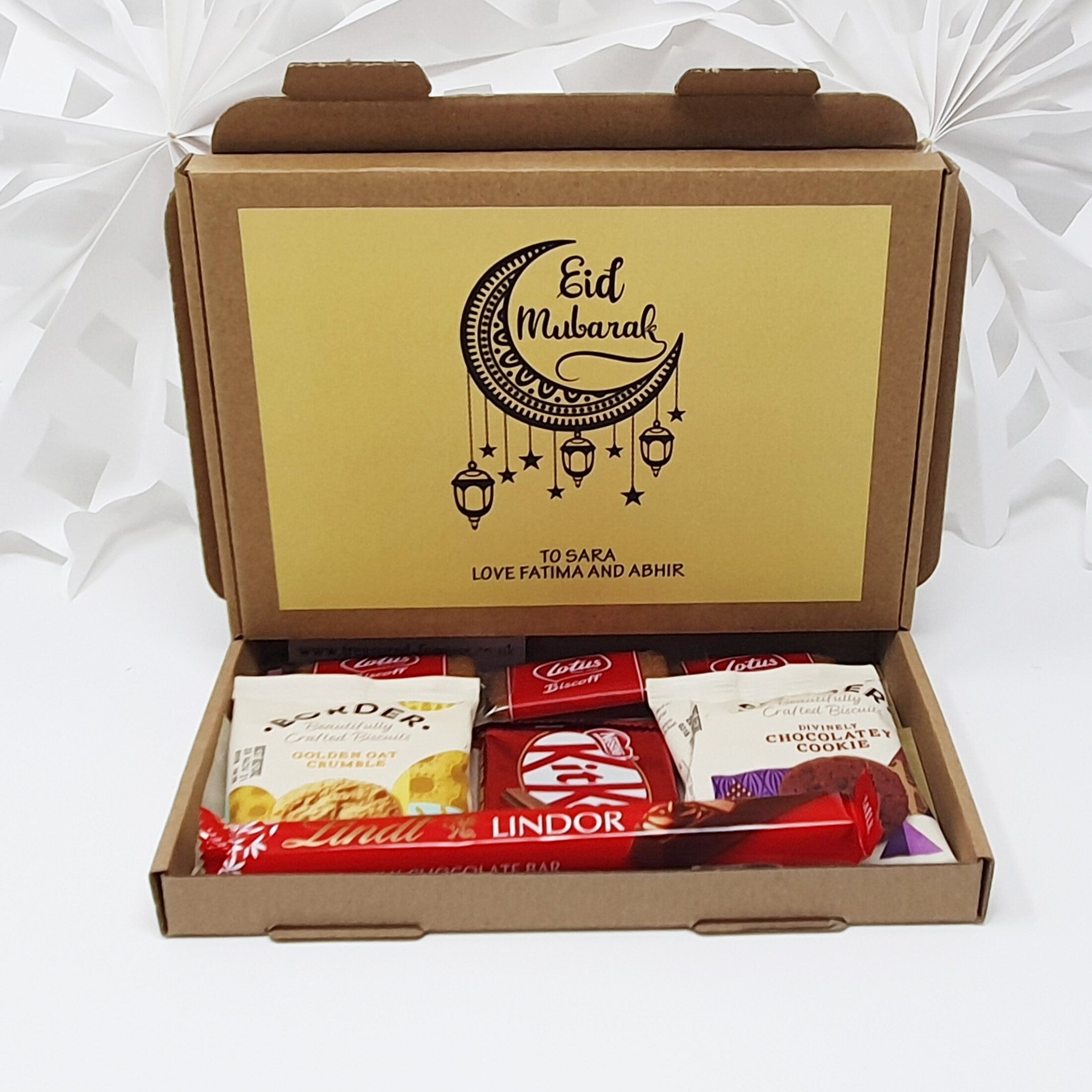 Personalised Eid Mubarak Eid Sweets Hug in a box, Letterbox gift Afternoon tea, hamper gift,