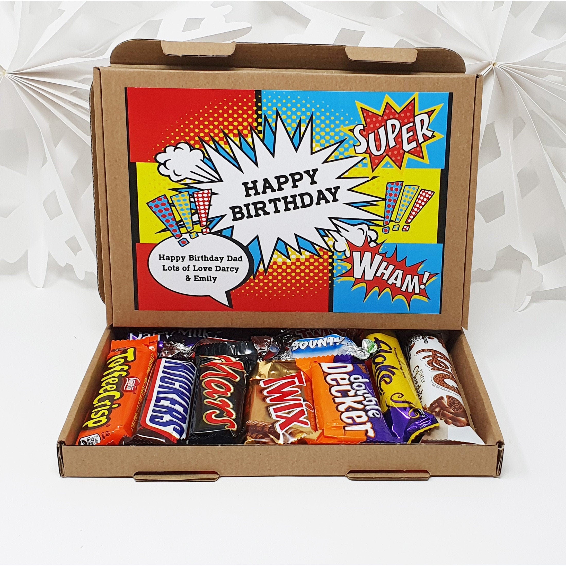 Personalised Boys Superhero Gift, Happy Birthday, Retro Sweets, hamper gift, gift for friend, any age, Chocolate Sweets