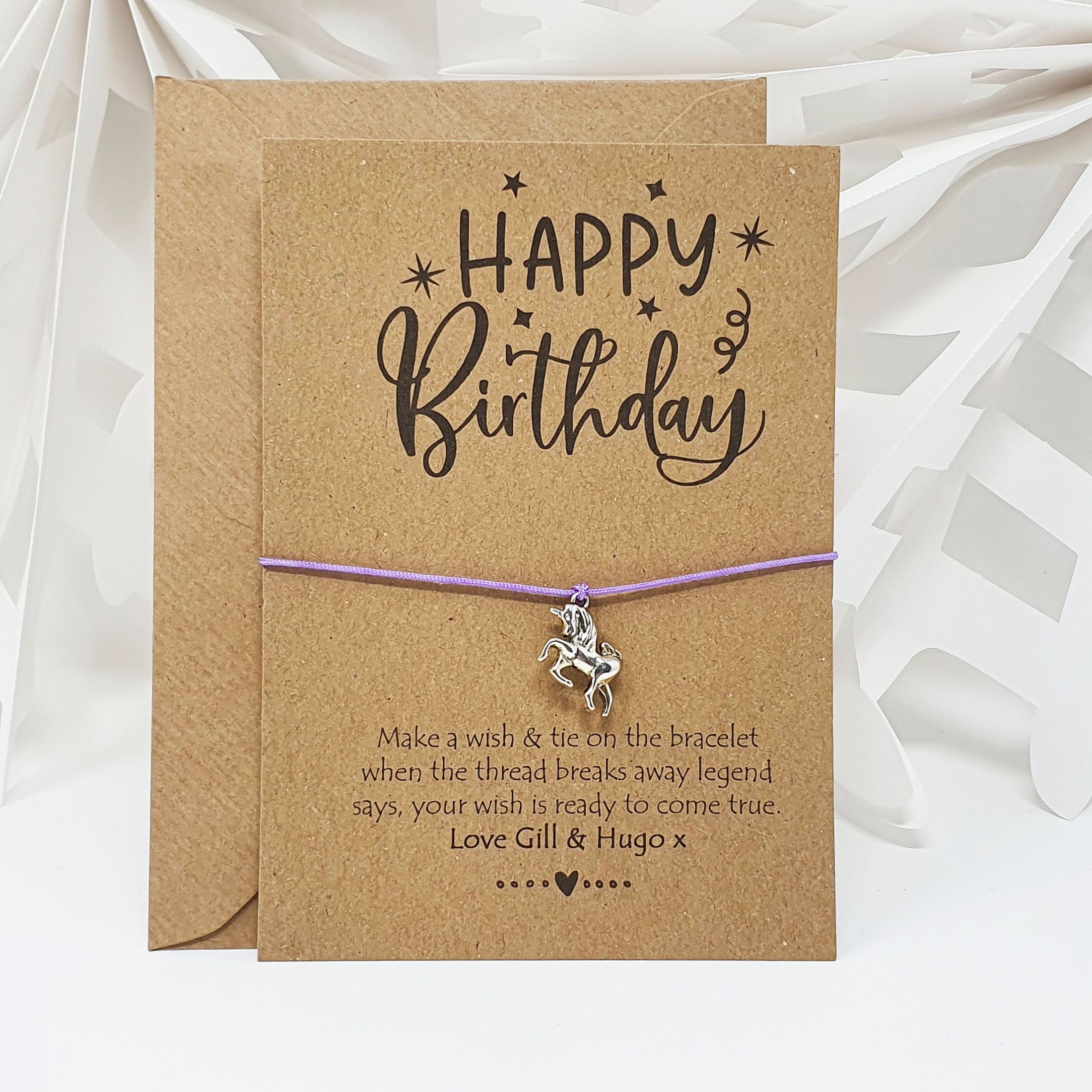 Personalised Birthday Card Gift Bracelet Unicorn Wish Bracelet Card String Charm Friendship