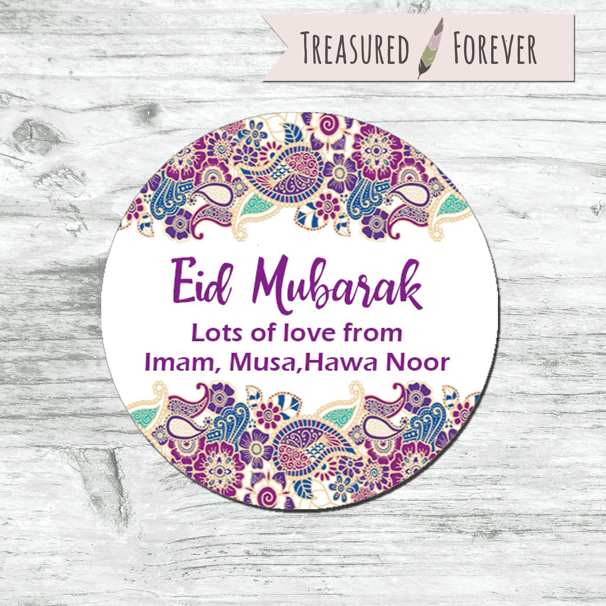 Personalised Eid Mubarak & Ramadan Muslim Celebration Paisley x 35 Stickers