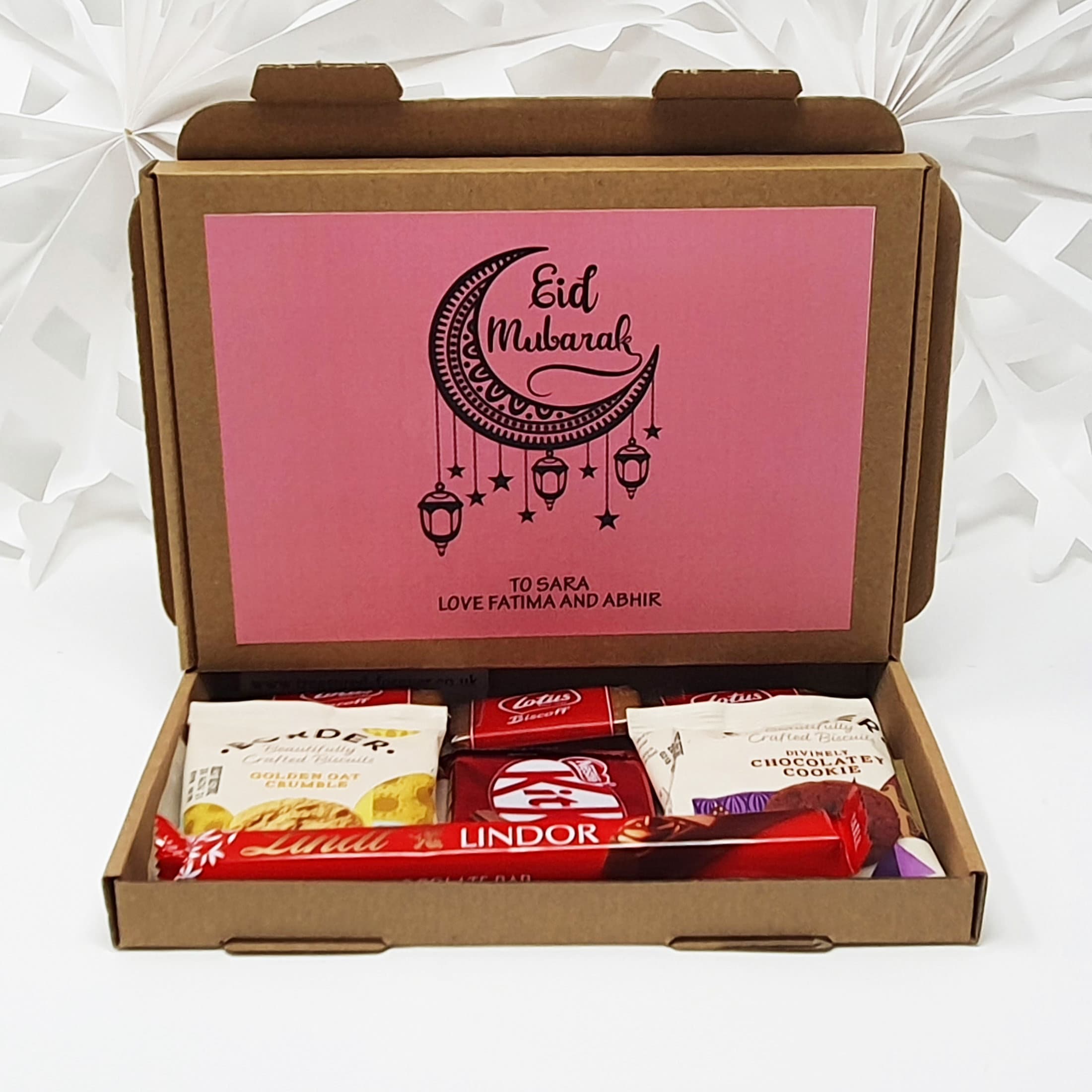 Personalised Eid Mubarak Eid Sweets Hug in a box, Letterbox gift Afternoon tea, hamper gift,