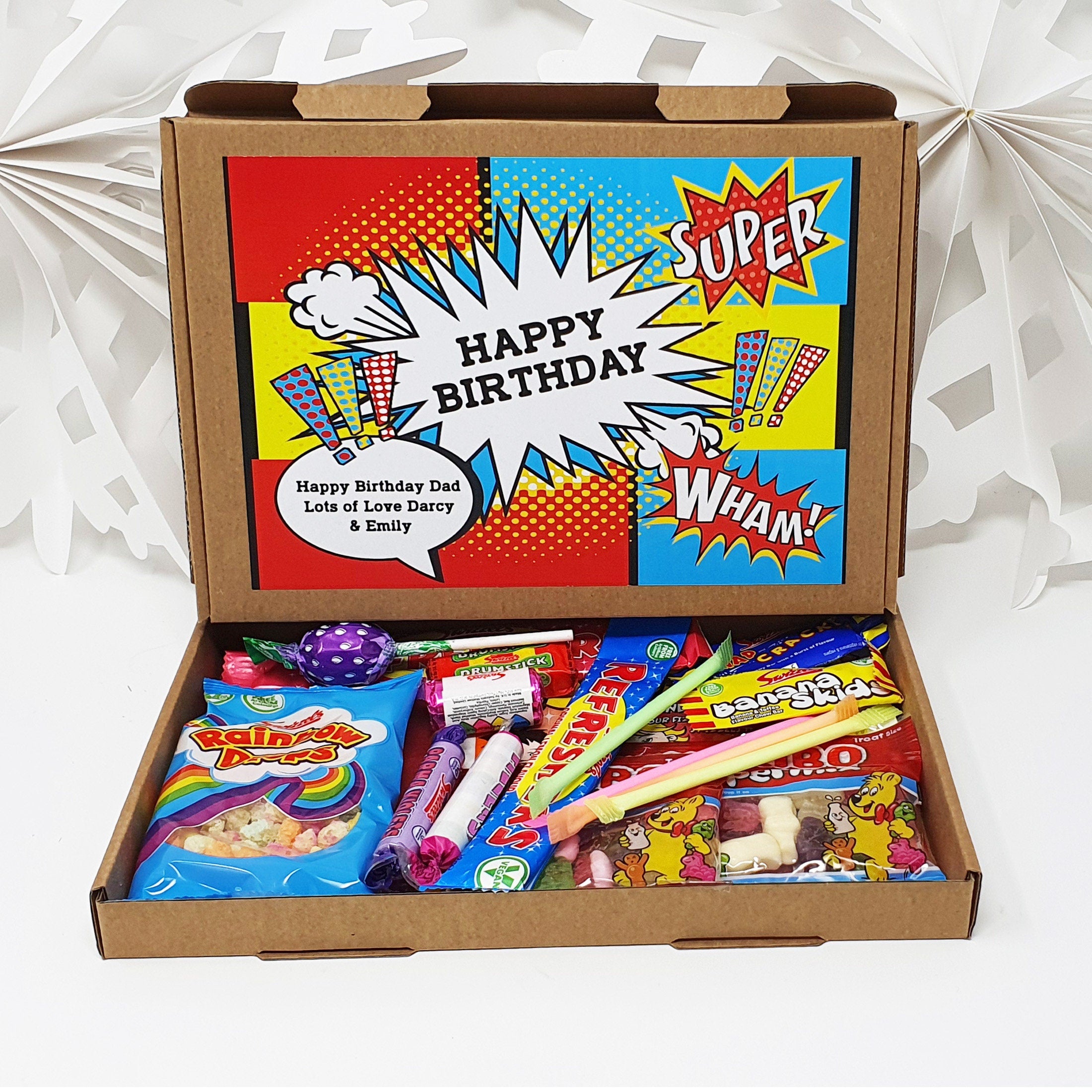 Personalised Boys Superhero Gift, Happy Birthday, Retro Sweets, hamper gift, gift for friend, any age, Chocolate Sweets