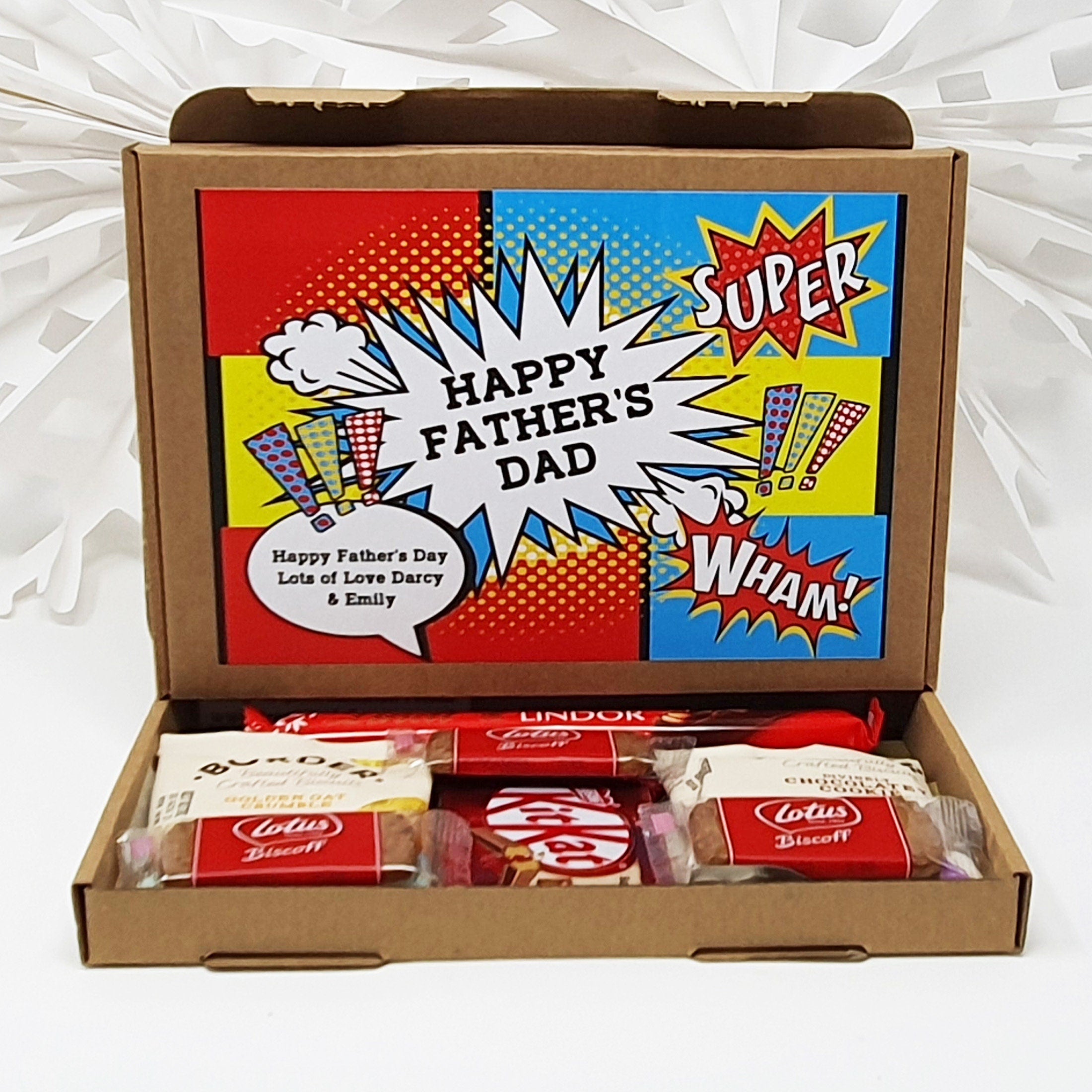 Fathers day Super Hero Hug in a box, Gift, Tea Lover, Afternoon tea, hamper gift, gift for friend, any age, Chocolate Sweets