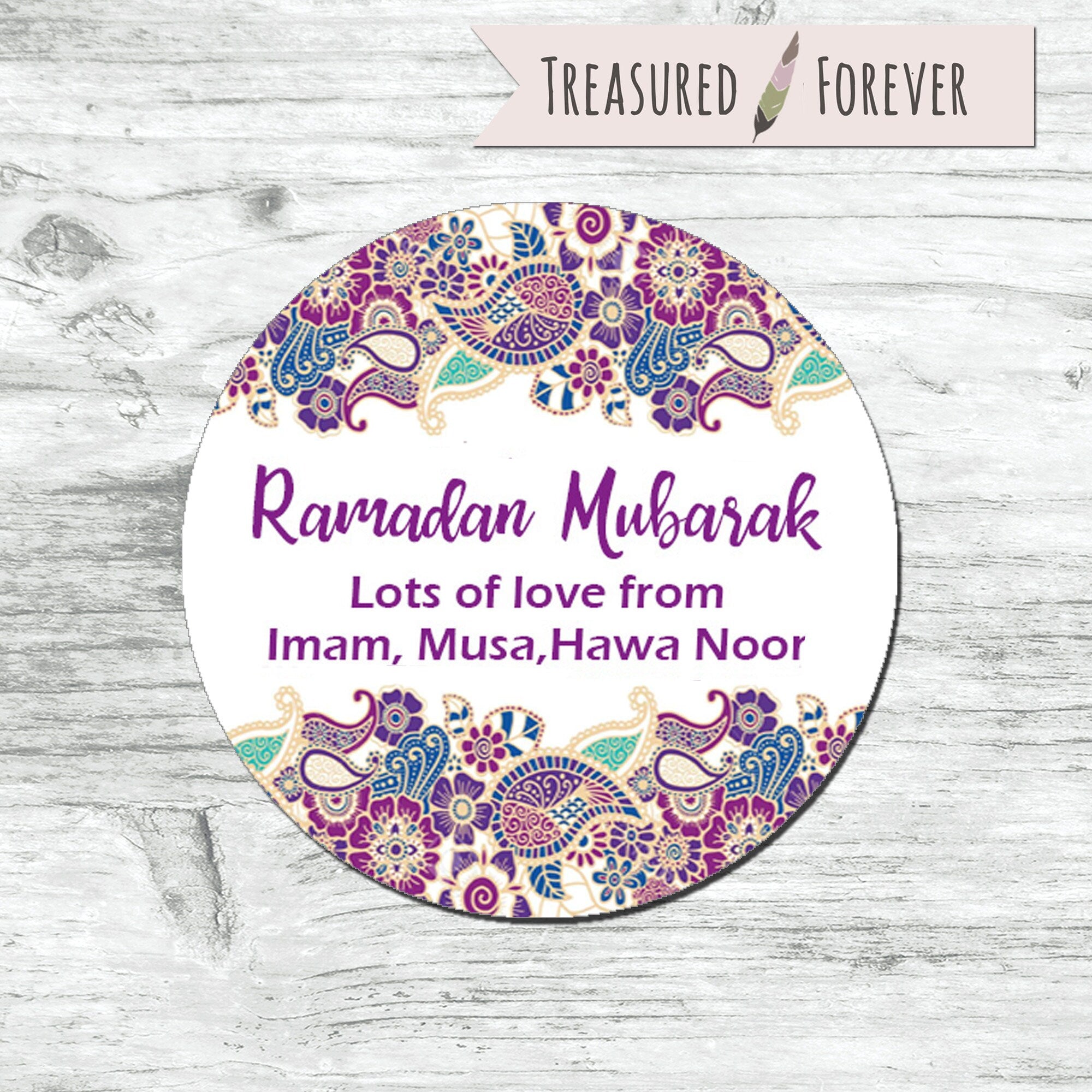 Personalised Eid Mubarak & Ramadan Muslim Celebration Paisley x 35 Stickers