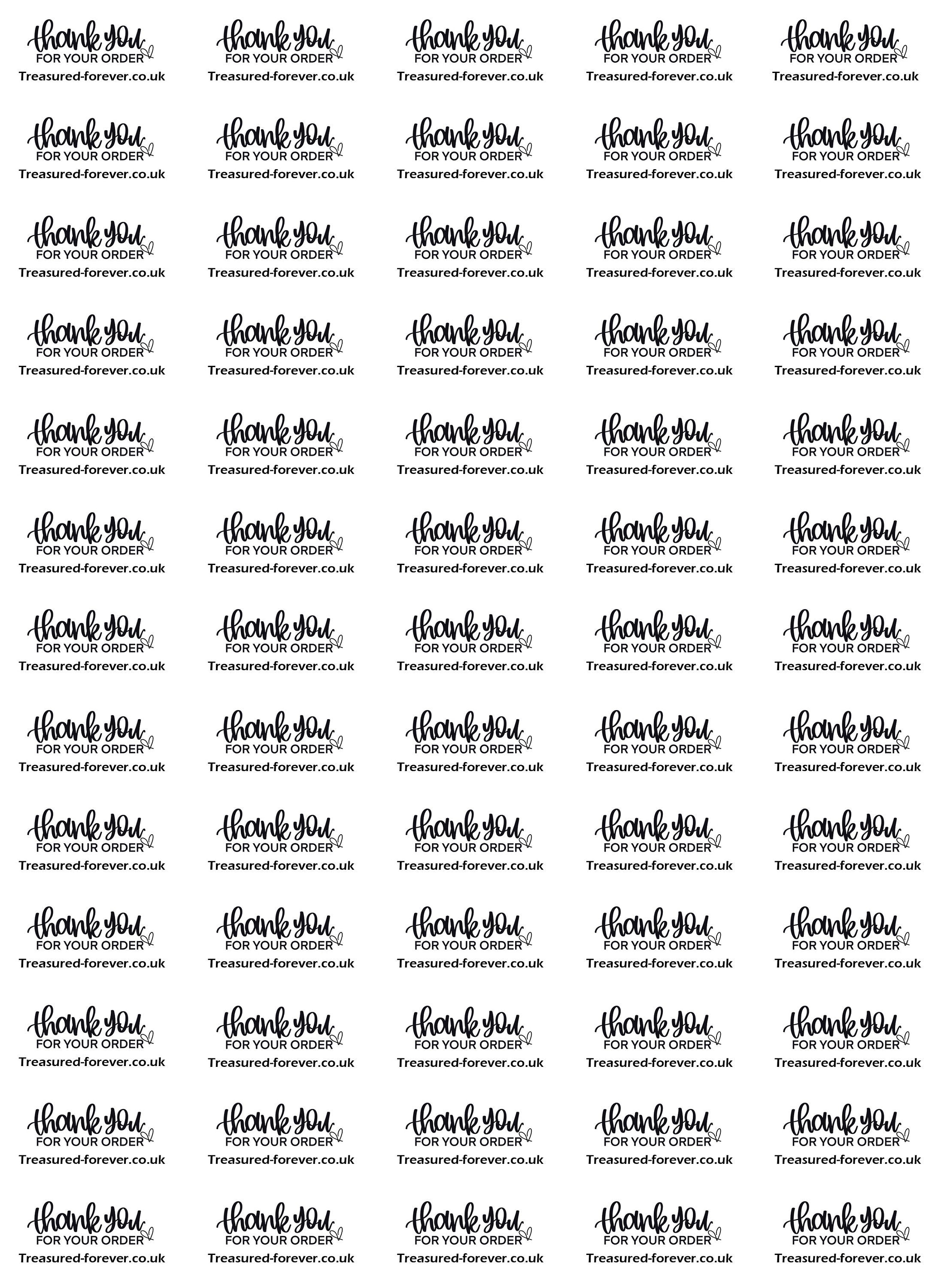 Kraft / White Thank you for your order Labels - 65 Personalised Printed Sticky Stickers with Website or Name