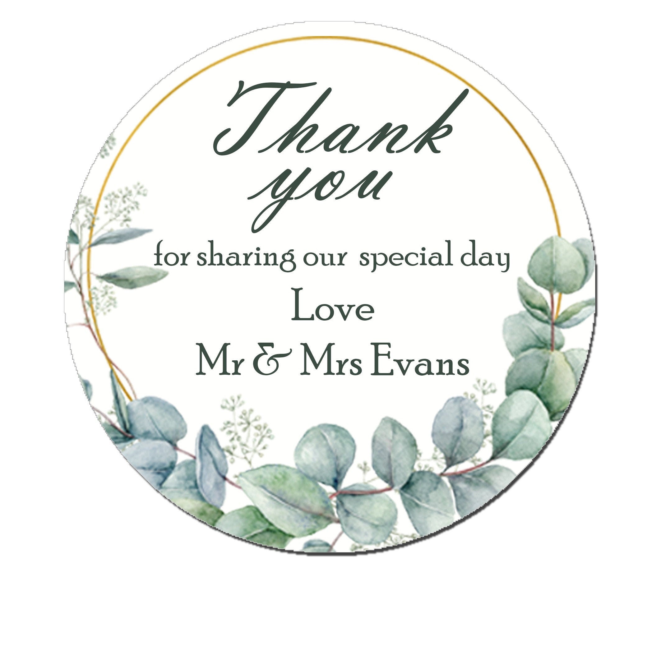 Personalised Wedding Eucalyptus Shabby Effect Favour Thank you Stickers