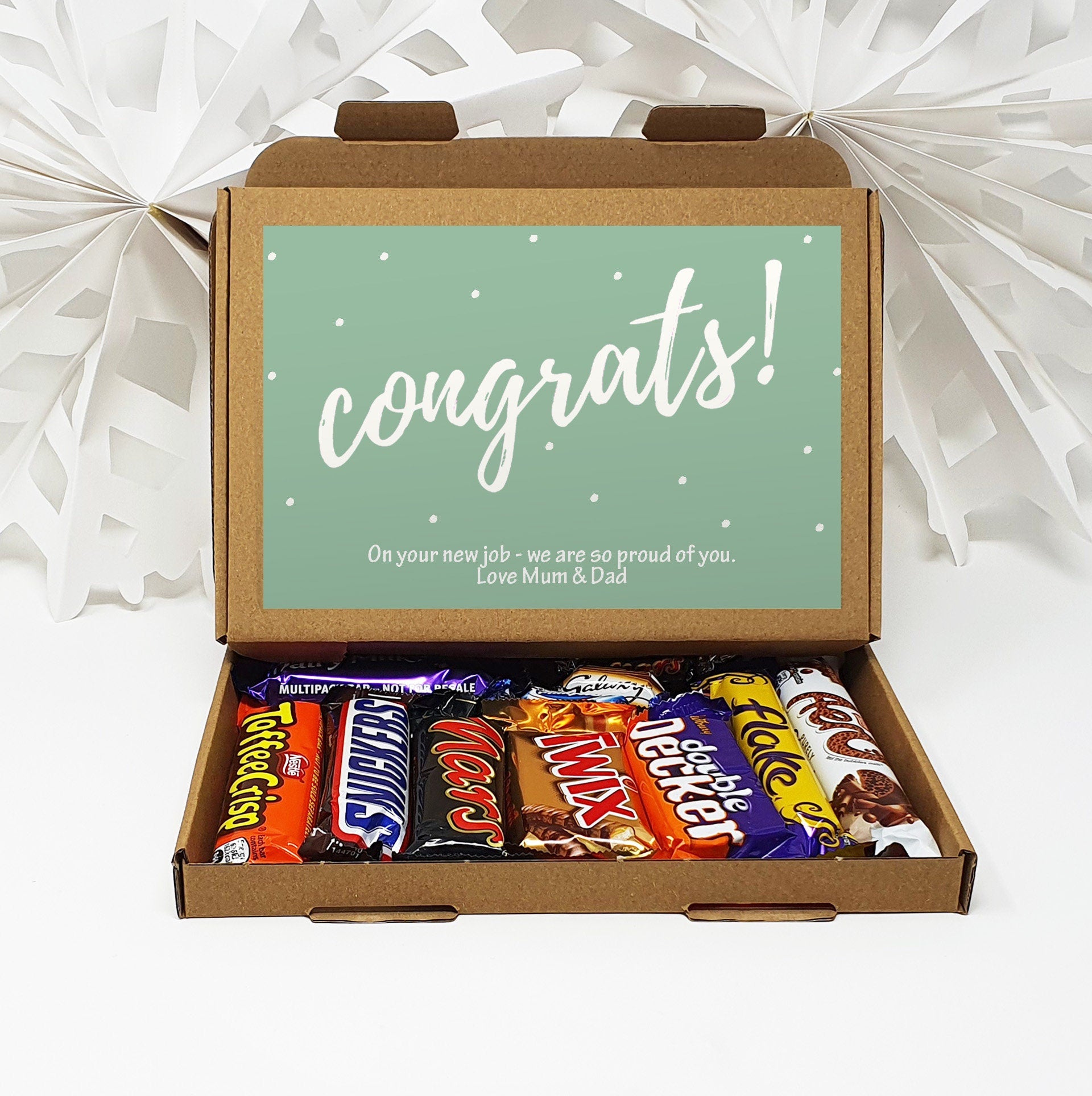 Personalised Congratulations Pamper Treat Box Letterbox Gift Hug in a Box Hamper Chocolate Sweets Tea Lover Coffee Vegan Floral