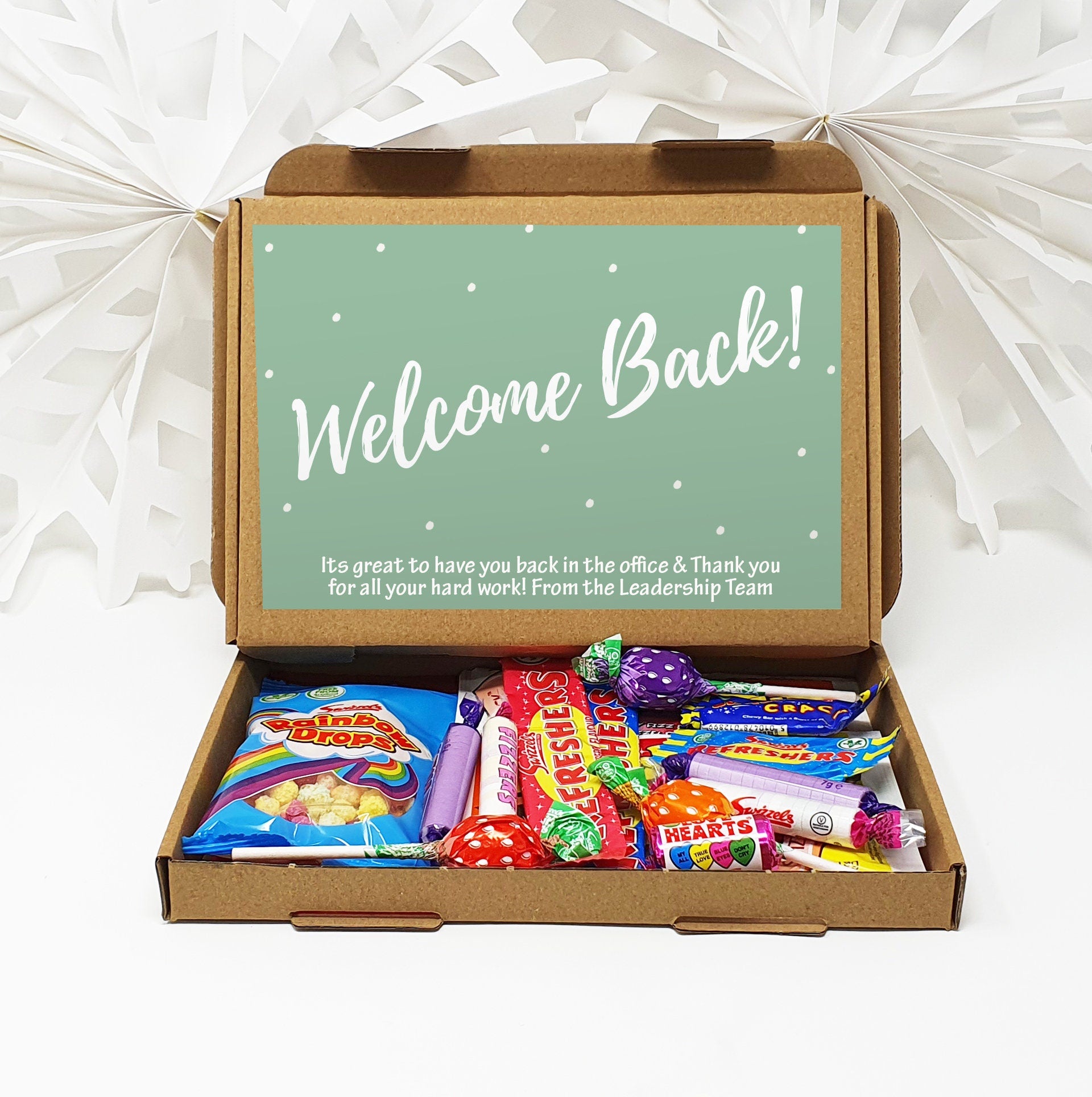 Personalised Welcome Back to the Office Treat Box Letterbox Gift Hug in a Box Hamper Chocolate Sweets Tea Lover Coffee Vegan