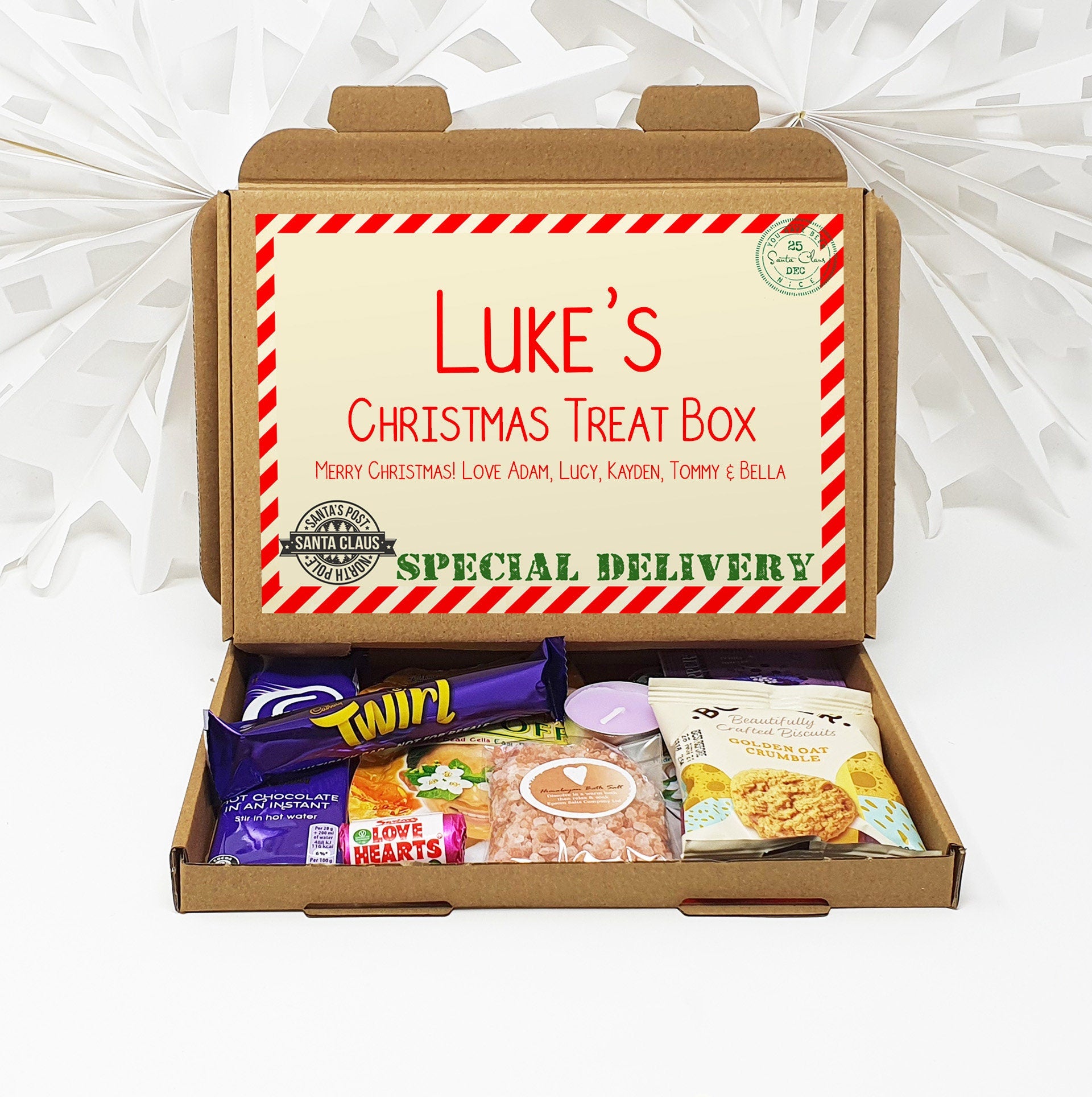 Personalised Christmas Chocolate Treats Box Kids Gift Hamper Stocking Filler Cadburys