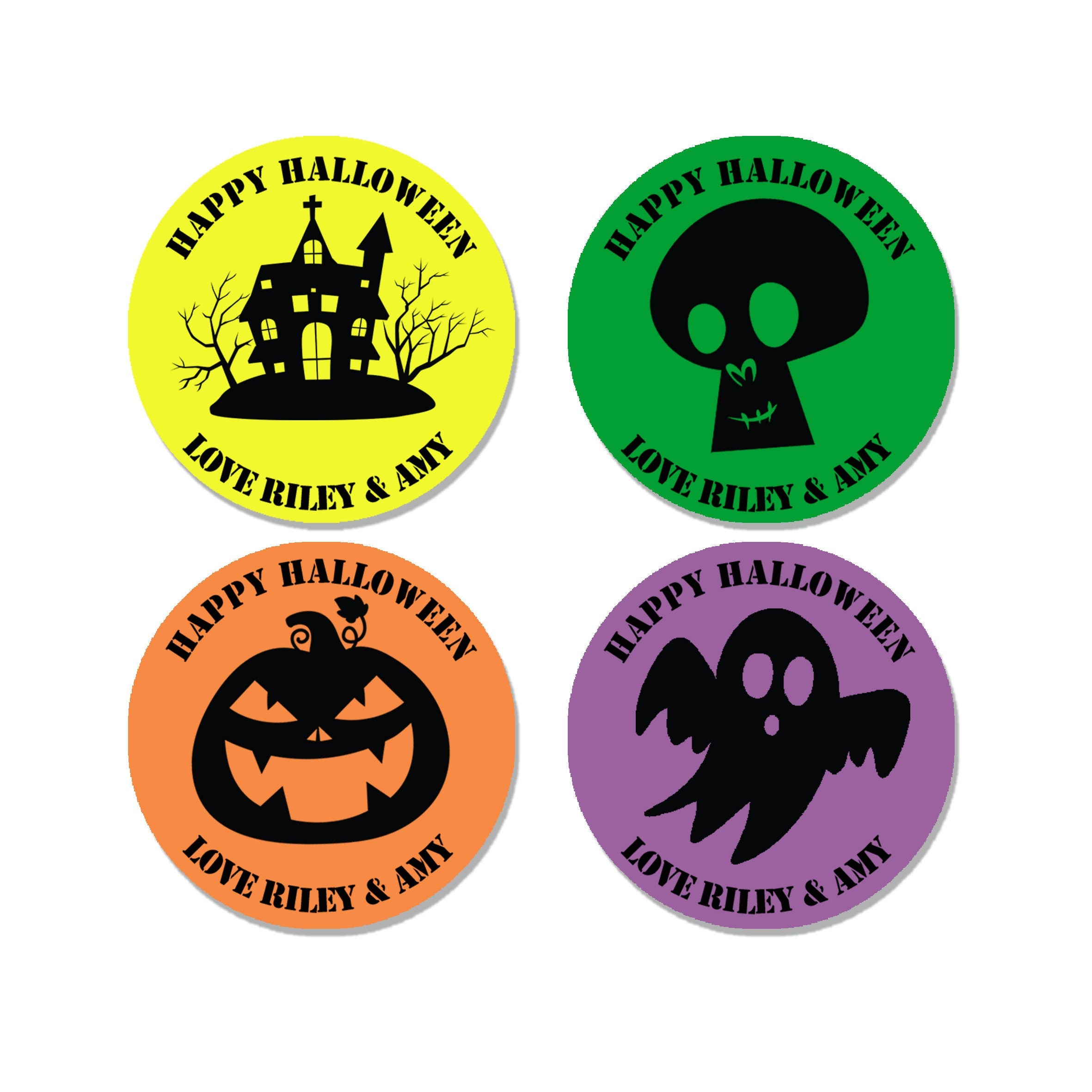 24 Personalised Happy Halloween Pumpkin Stickers - Trick or Treat Sweet Sweet Cone Bags