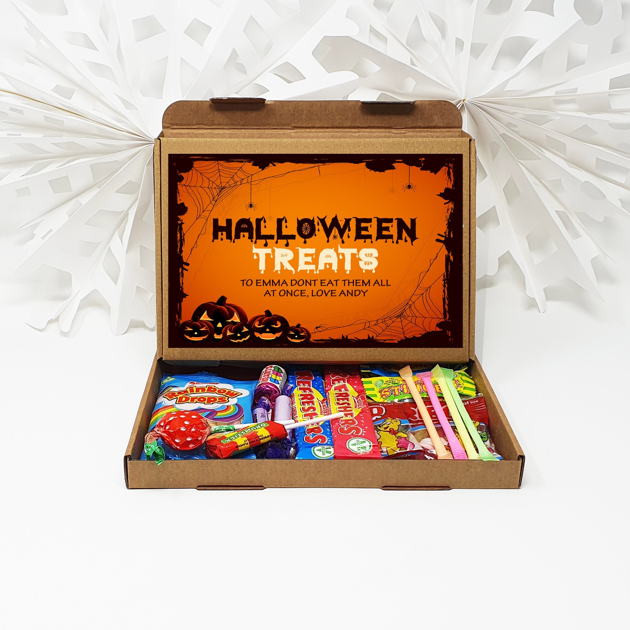 Personalised Halloween Sweets Box Trick or Treat Gift Hamper Mail Candy Retro Crafts