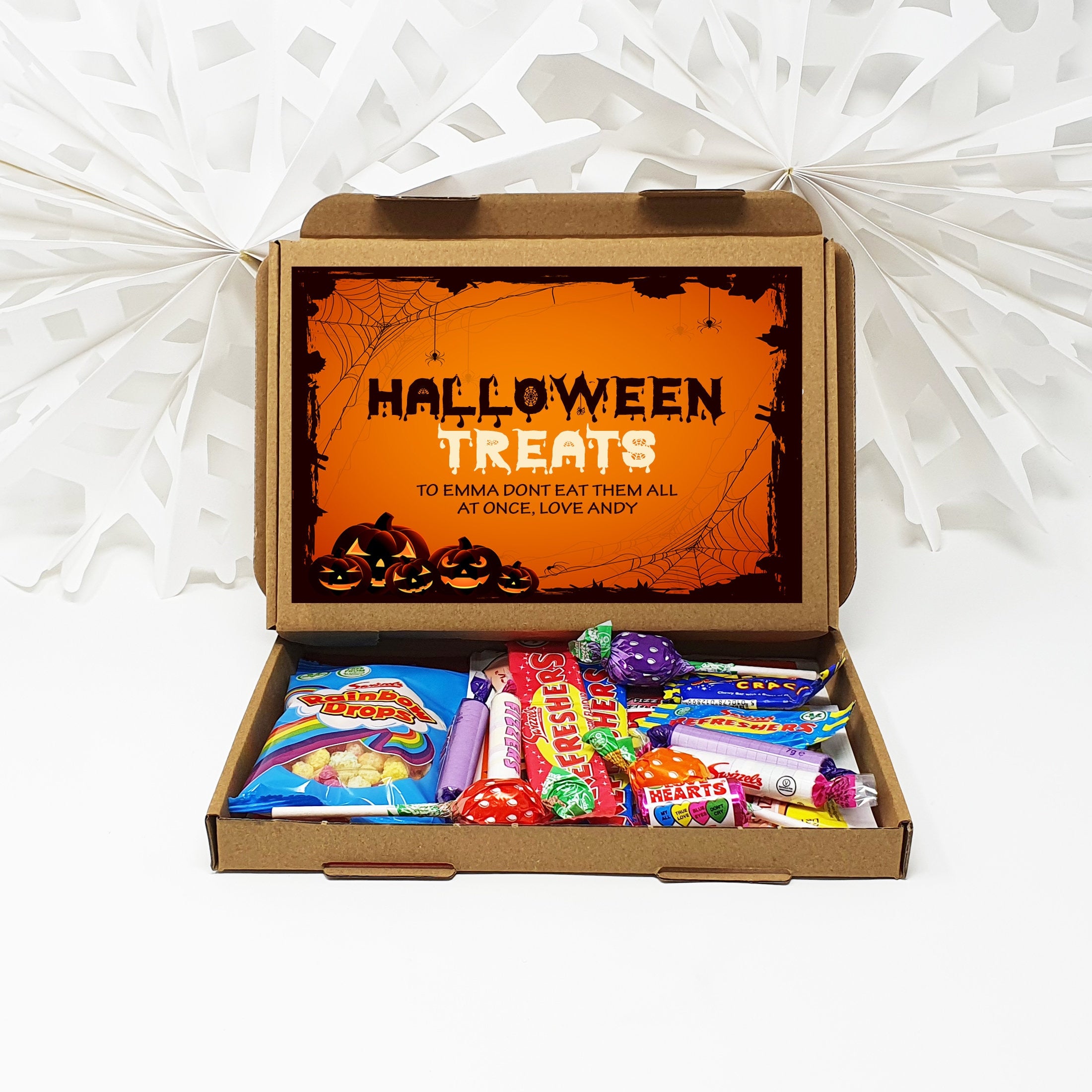 Personalised Halloween Sweets Box Trick or Treat Gift Hamper Mail Candy Retro Crafts