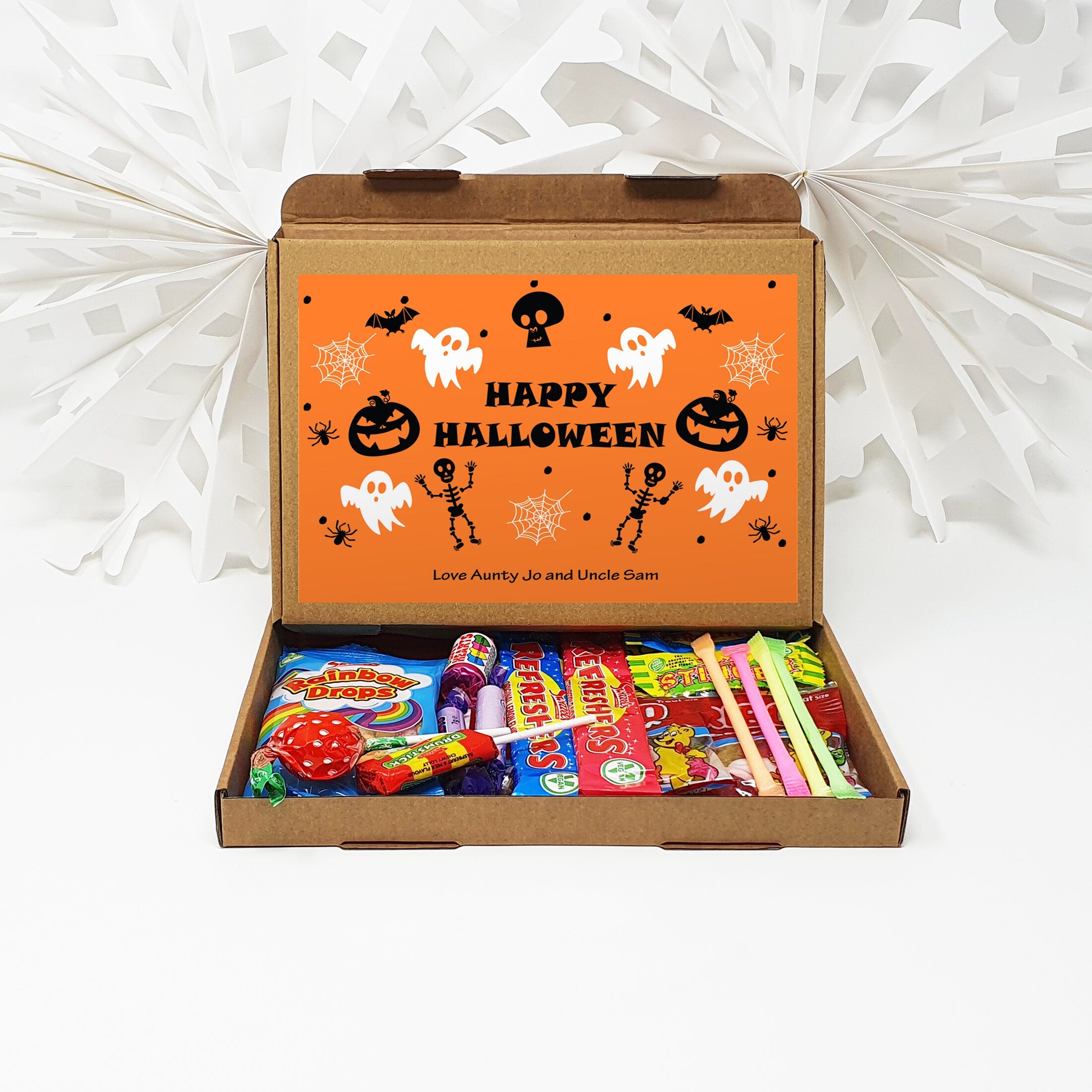 Personalised Halloween Sweets Box Trick or Treat Gift Hamper Mail Candy Retro Crafts