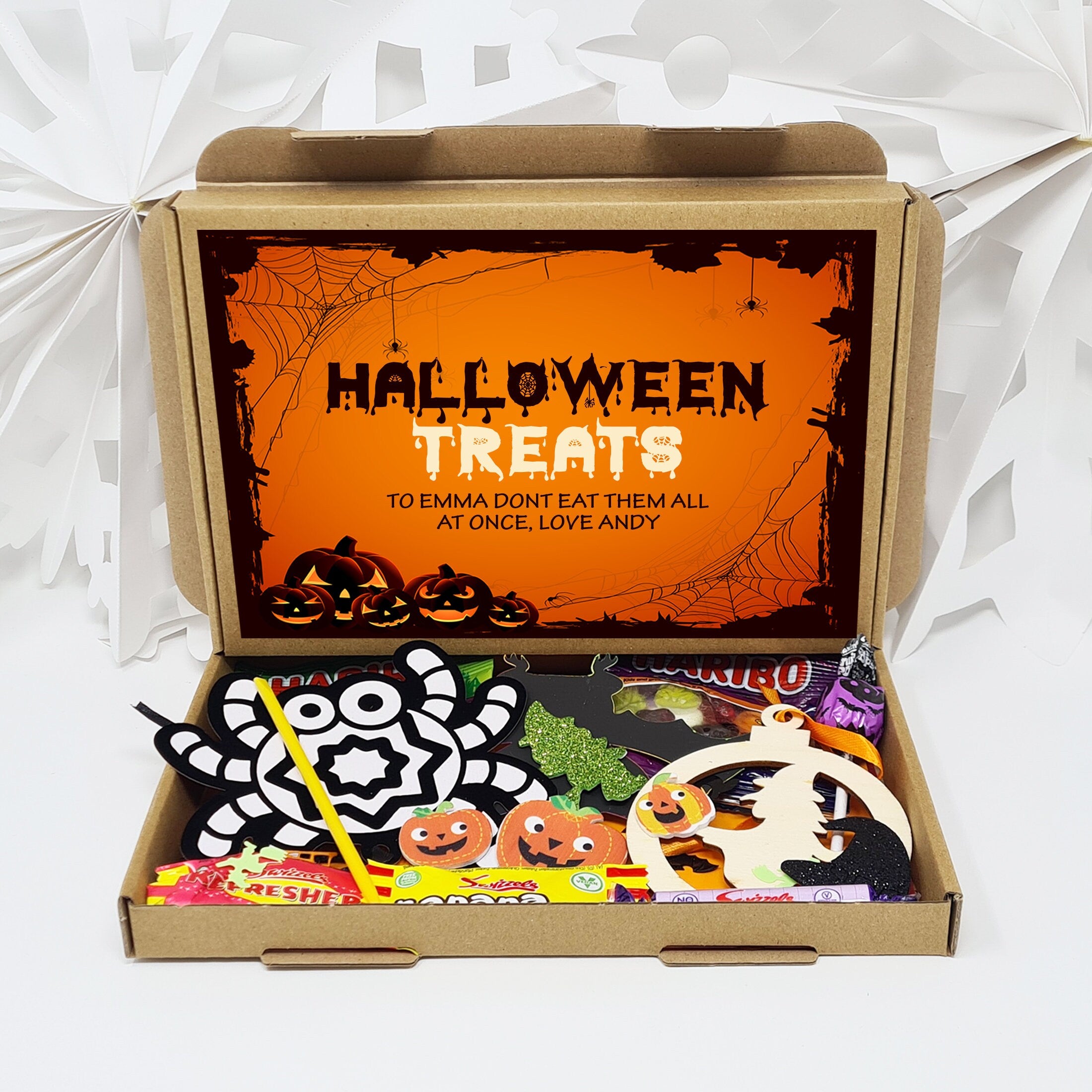 Personalised Halloween Sweets Box Trick or Treat Gift Hamper Mail Candy Retro Crafts