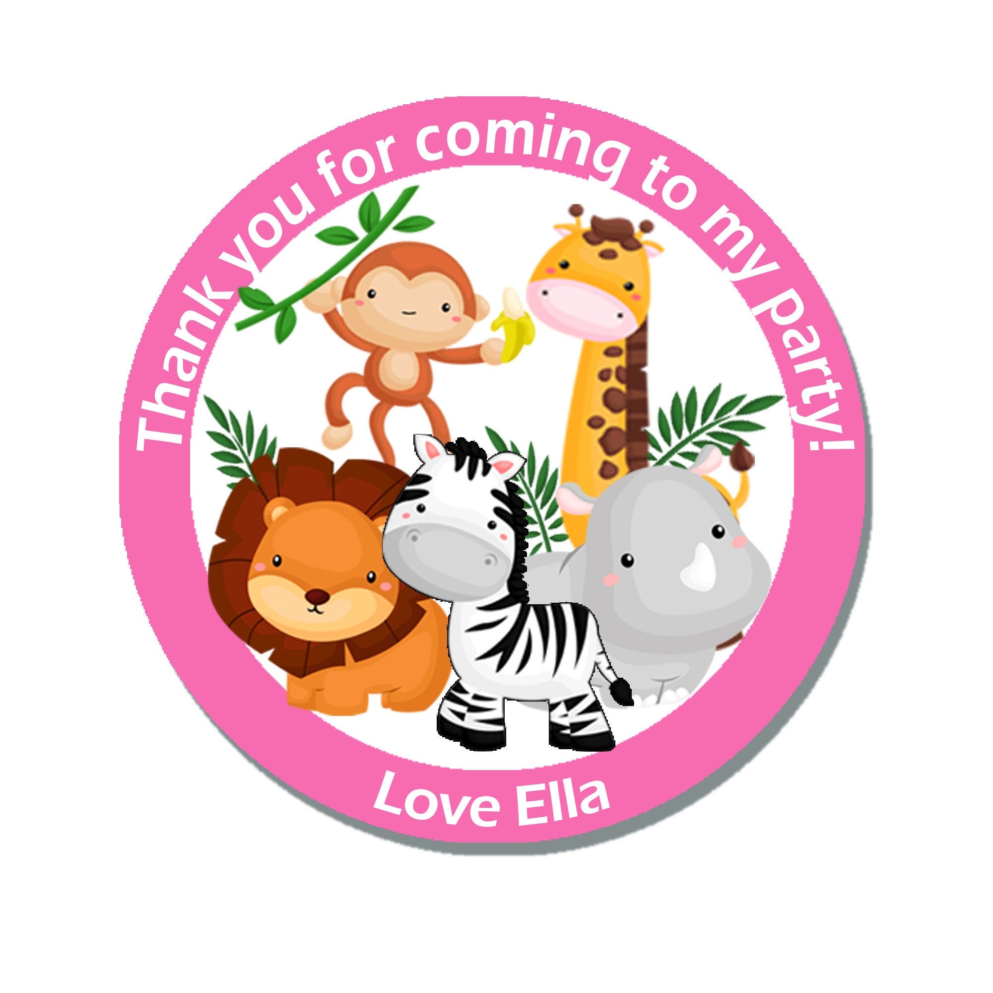 Personalised Jungle Animal Birthday Stickers For Party Thank You Sweet Cone Bags