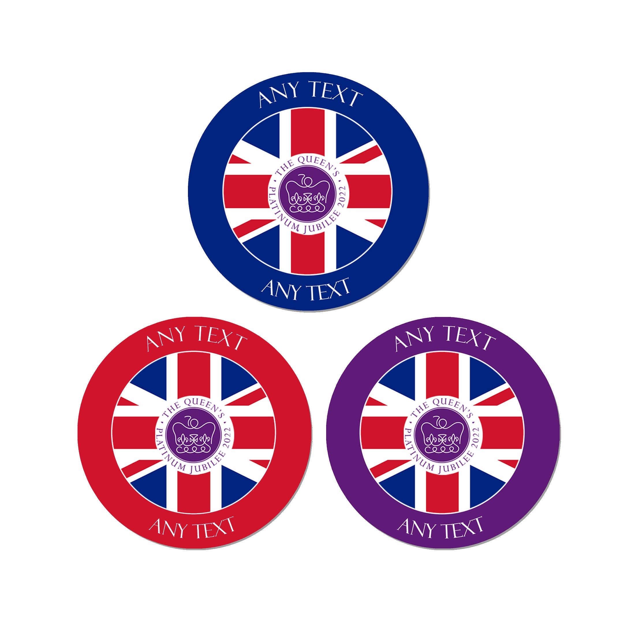 Personalised Queens Platinum Jubilee Union Jack 2022 Street Party Decoration 45mm Stickers Cones - Any Text