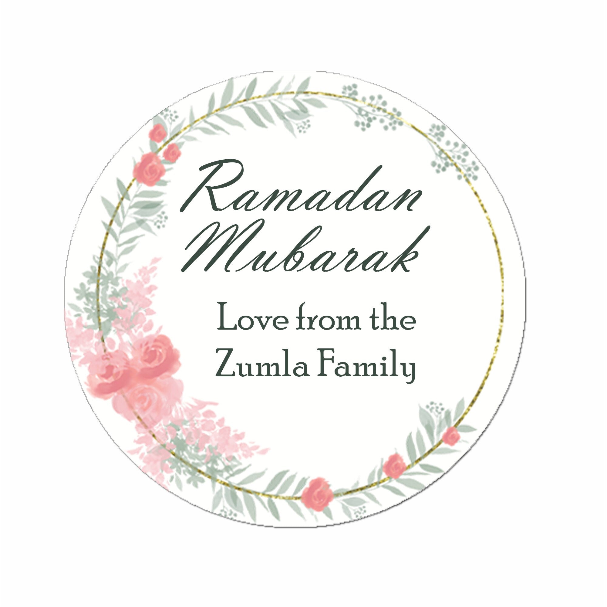 Personalised Eid Mubarak & Ramadan Muslim Celebration green floral Eucalyptus x 35 Stickers