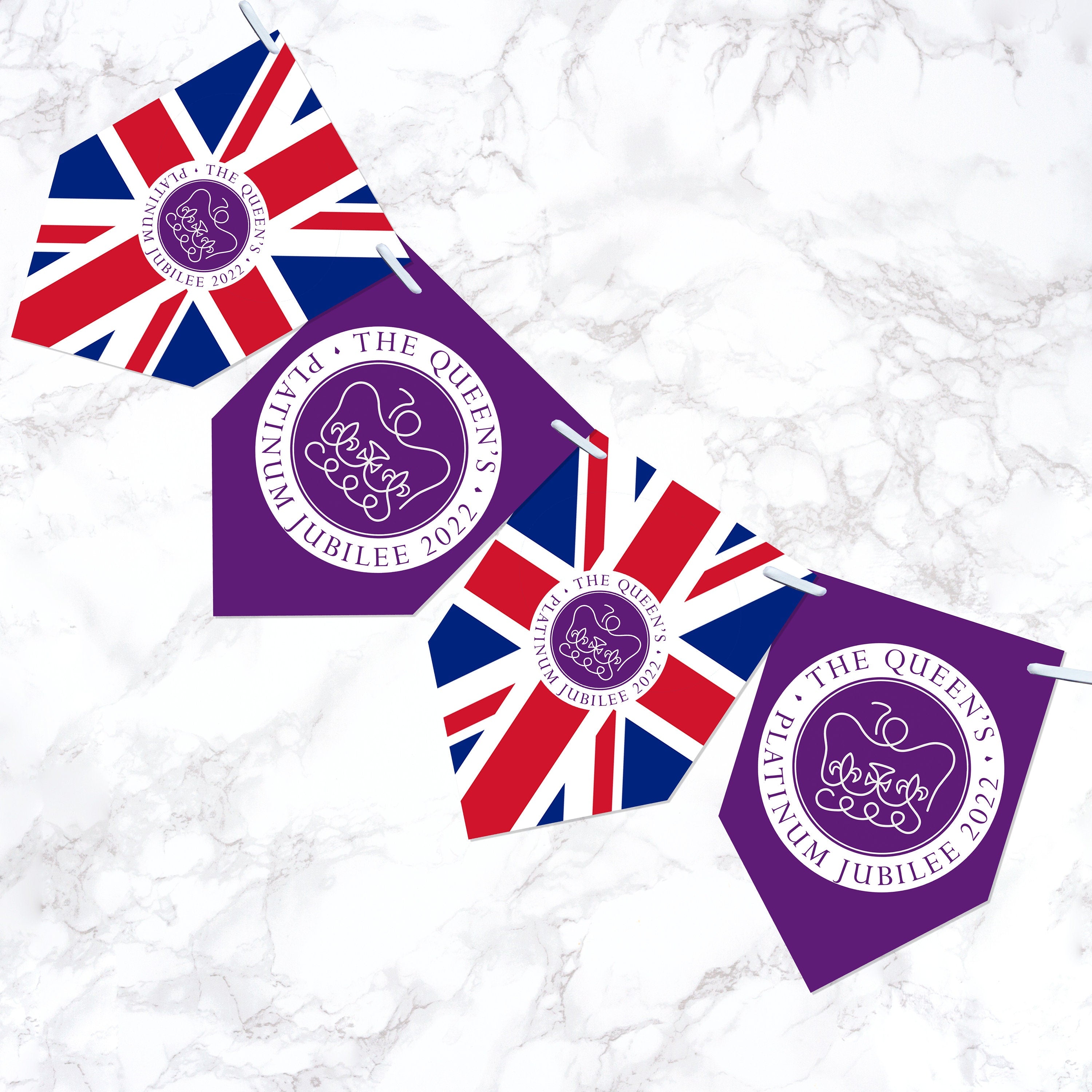 Queens Platinum Jubilee Bunting | Party Decorations | Union Jack Banner | Patriotic Street Party Decorations | 12 Printed Flags Floral