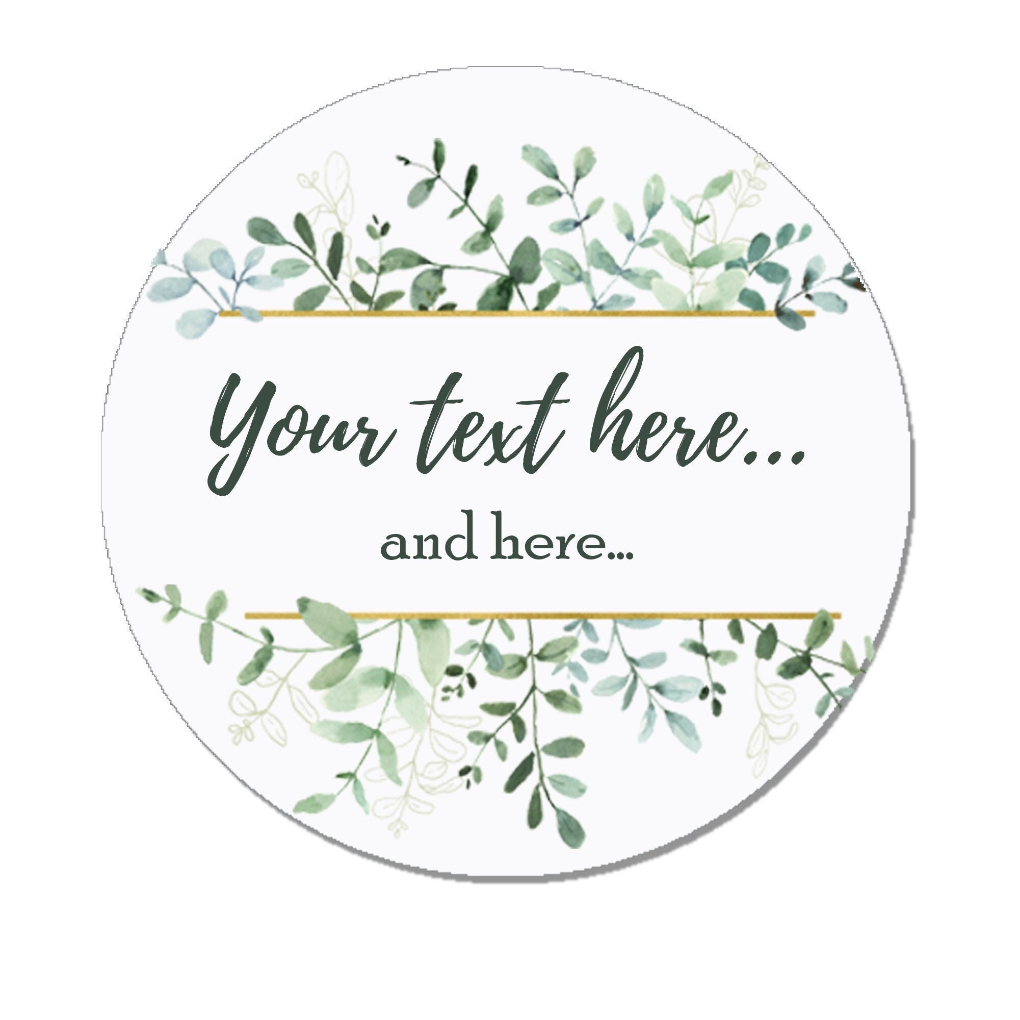 Personalised Wedding Eucalyptus and gold Shabby Effect Favour Thank you Stickers