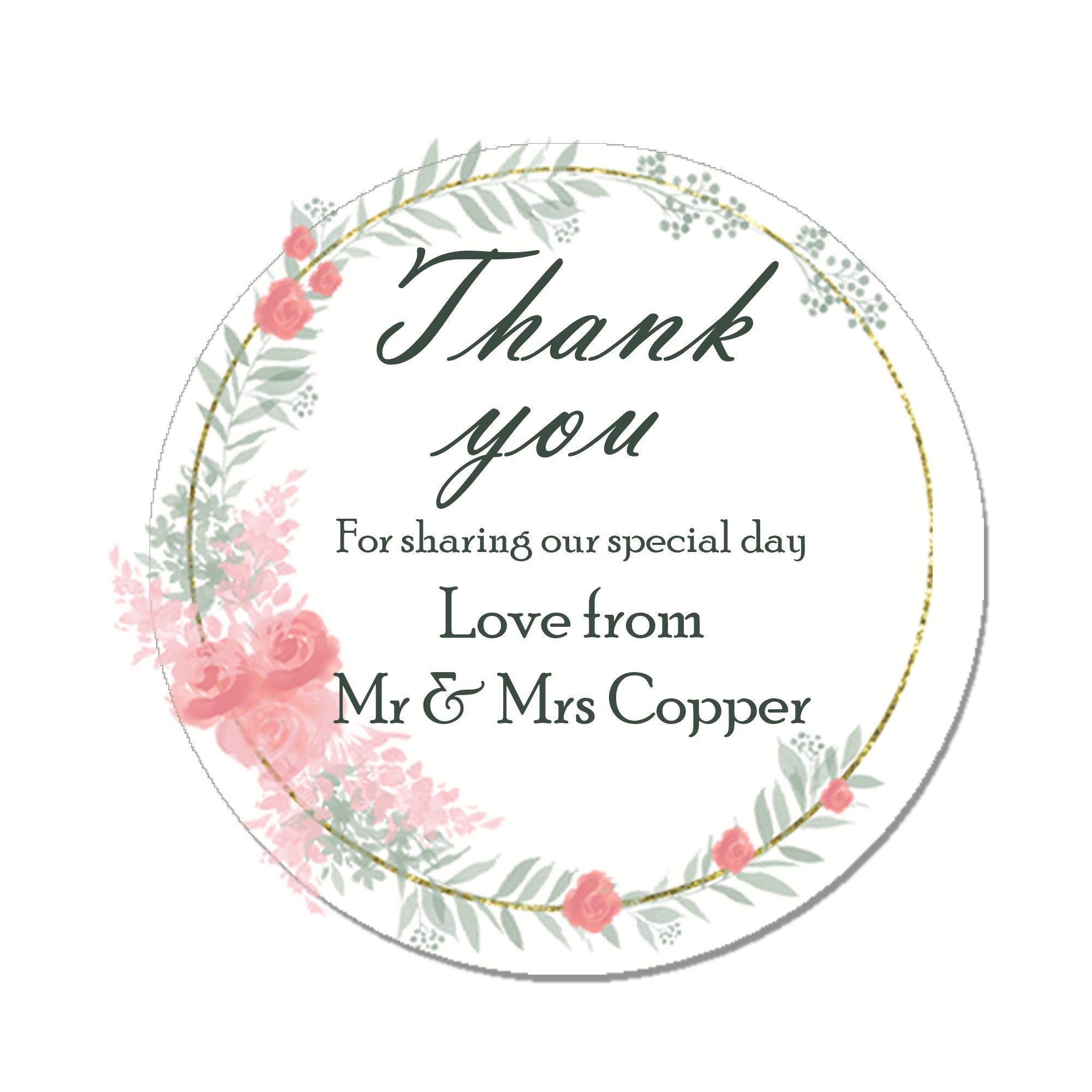 Personalised Wedding Eucalyptus Shabby Effect Favour Thank you Stickers