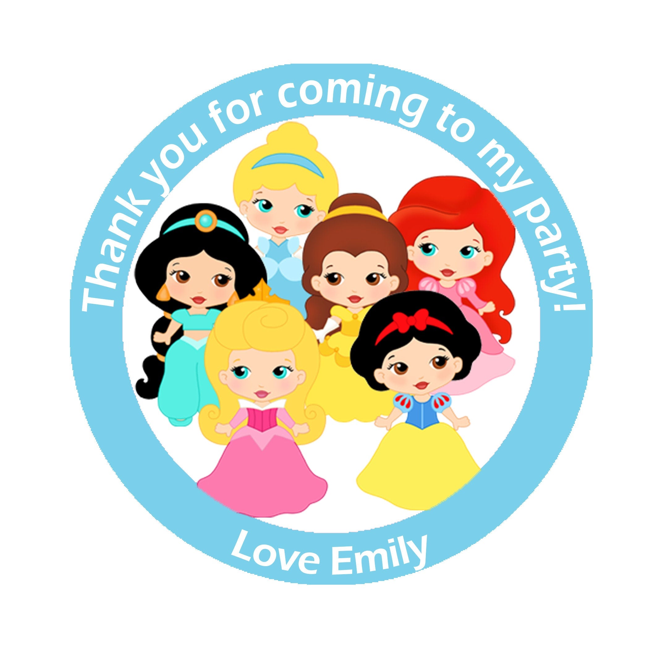 Personalised Princess Birthday Stickers For Party Thank You Sweet Cone Bags