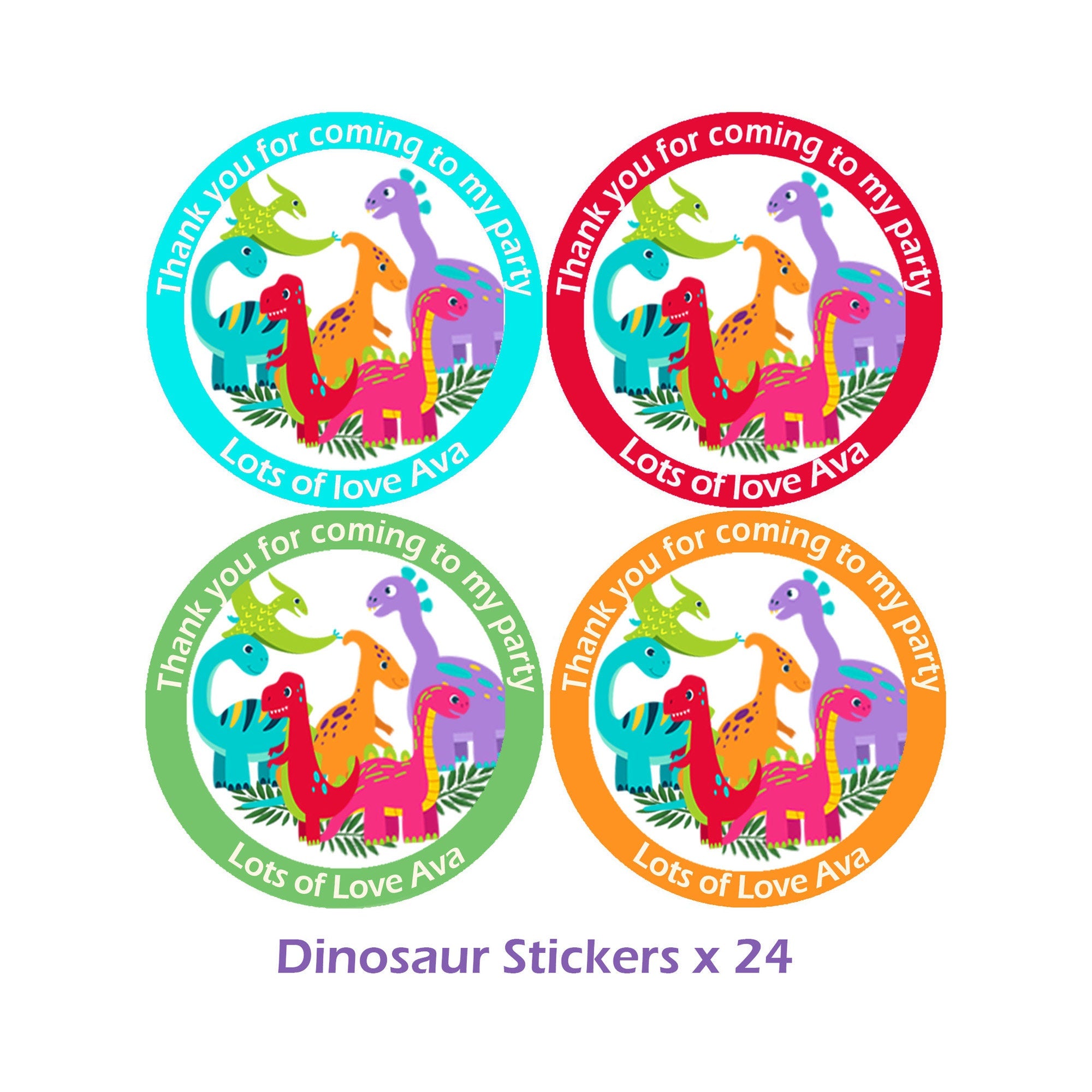 Personalised Dinosaur Birthday Stickers For Party Thank You Sweet Cone Bags