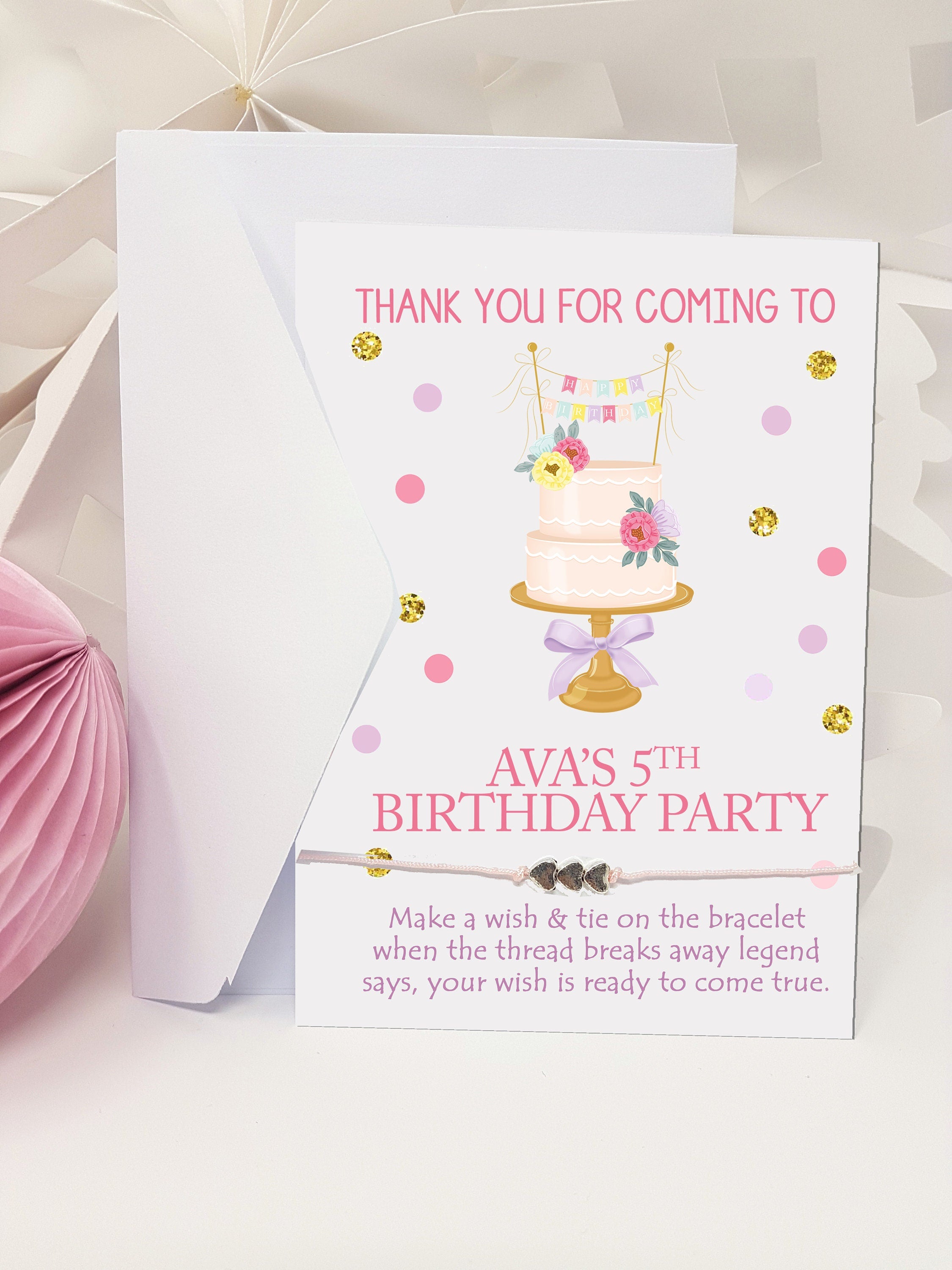 Personalised  Wish Bracelets Girls Birthday Party Bag Fillers favours Thank you cards