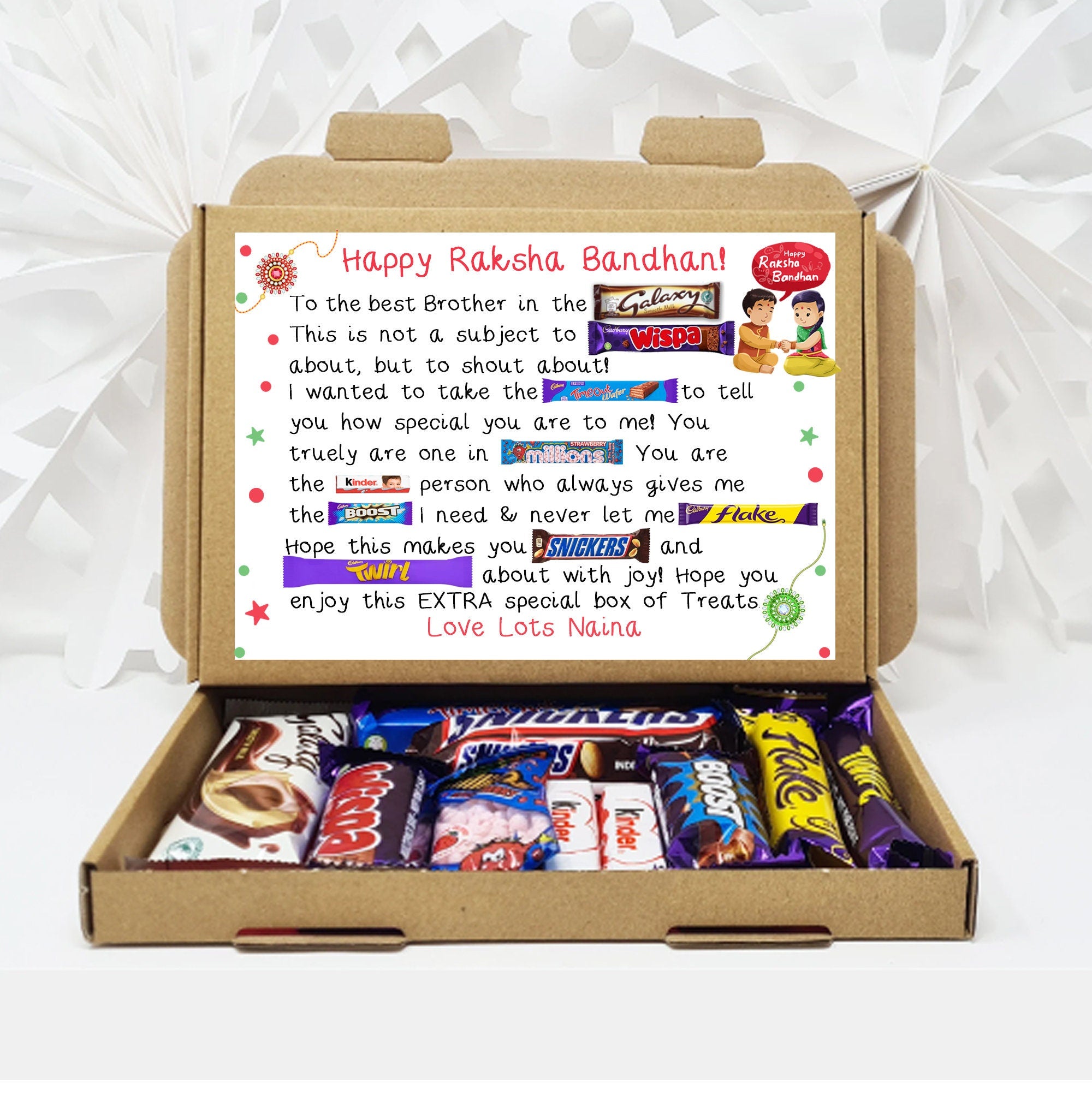 Personalised Raksha Bandhan Chocolate Message Board - Personalised Gifts - Gifts - Gifts For Him - Chocolate Gift - Chocolate box card