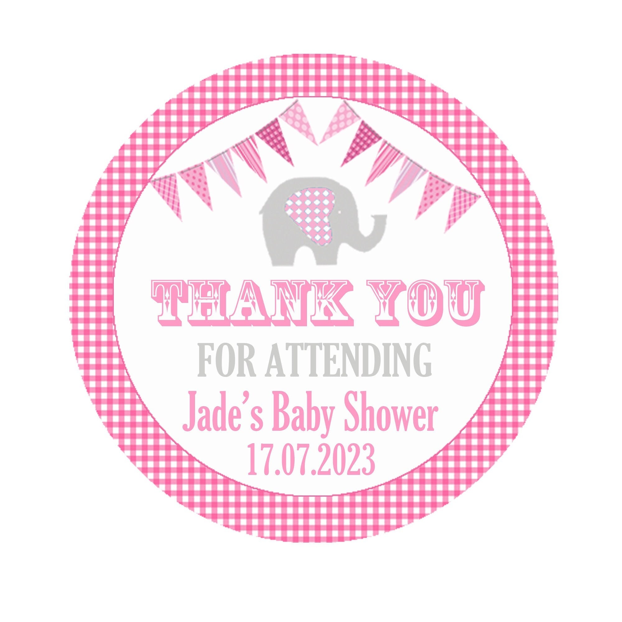 Personalised Baby Shower Stickers Thank You Sweet Cone Bags Favour Elephant