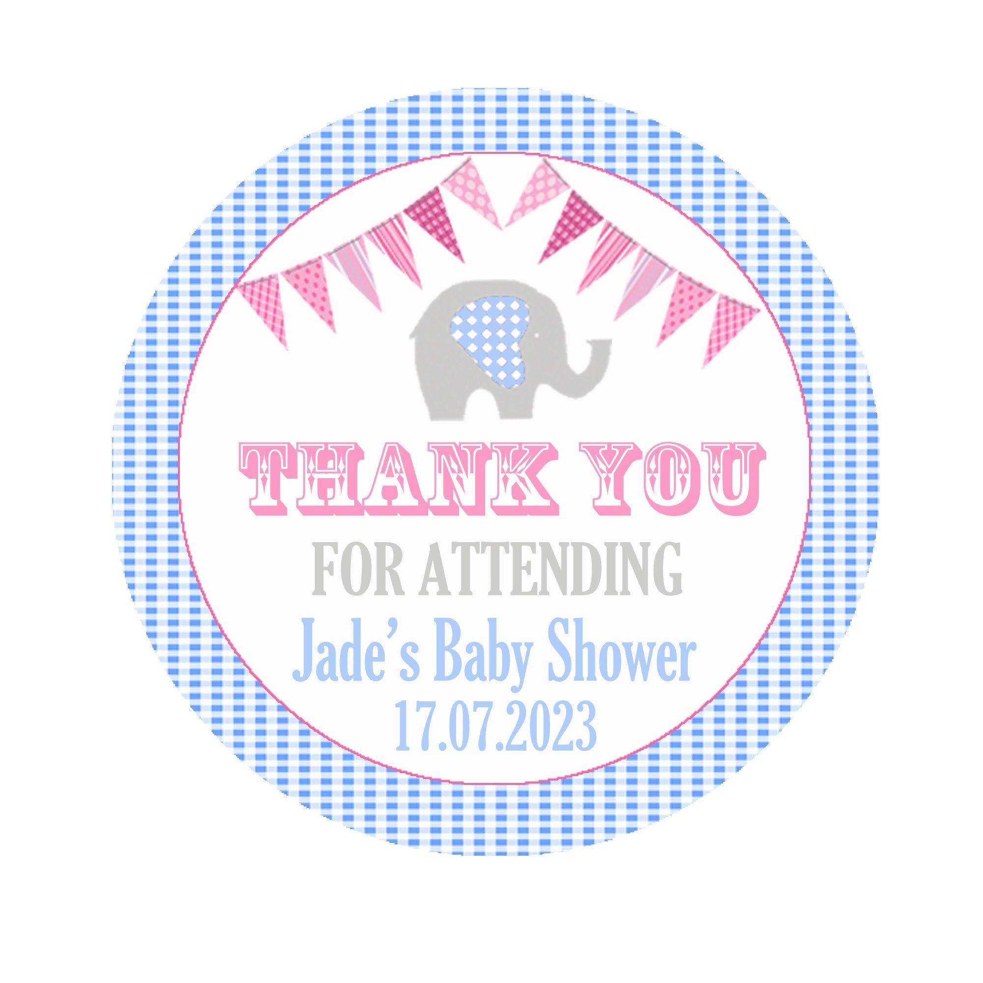 Personalised Baby Shower Stickers Thank You Sweet Cone Bags Favour Elephant