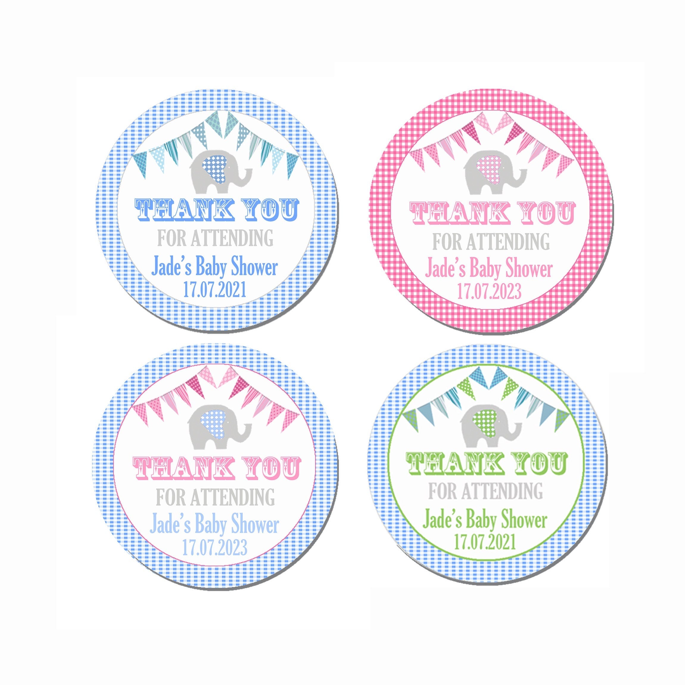 Personalised Baby Shower Stickers Thank You Sweet Cone Bags Favour Elephant