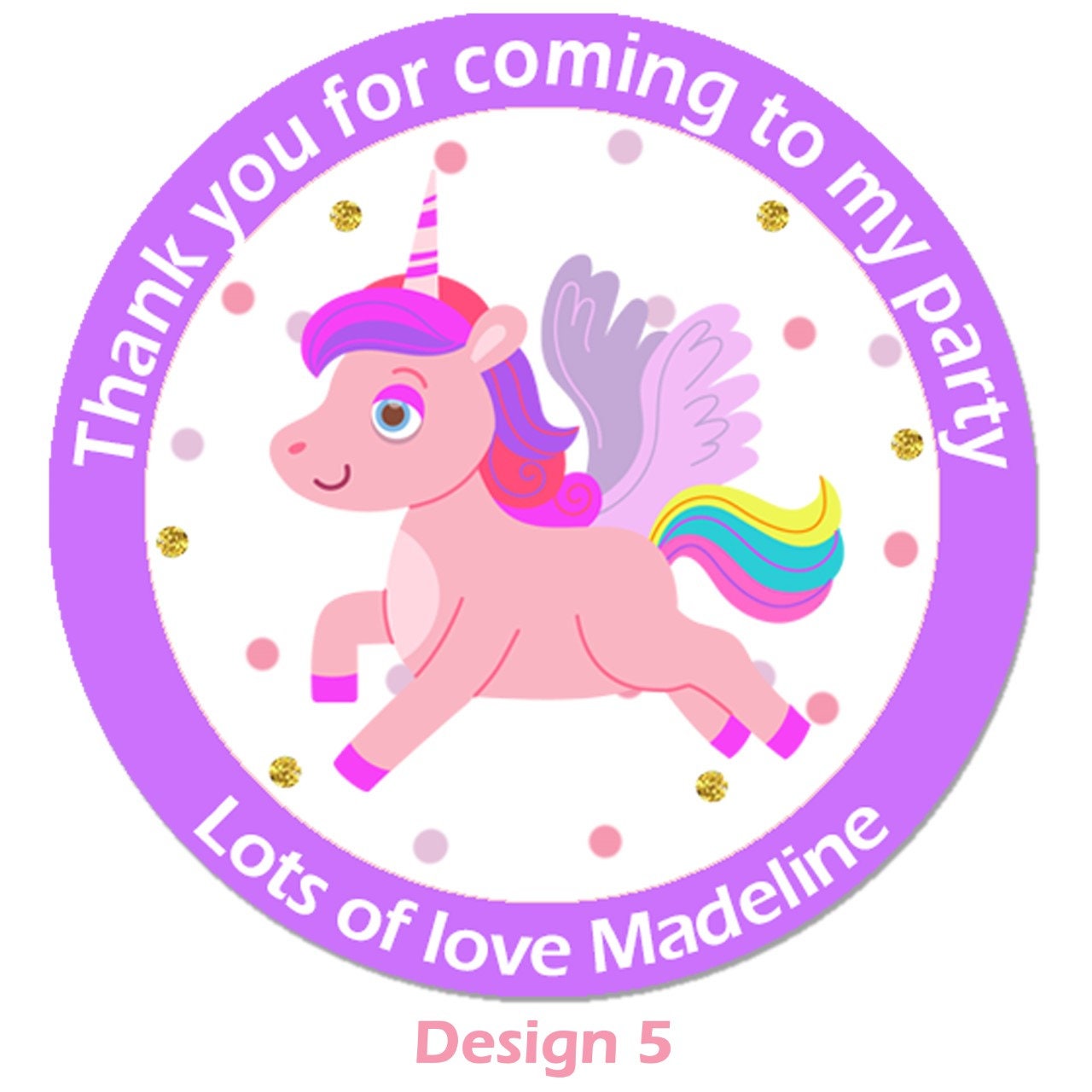 Personalised Unicorn Birthday Stickers For Party Thank You Sweet Cone Bags 4.5cm - with or without cones