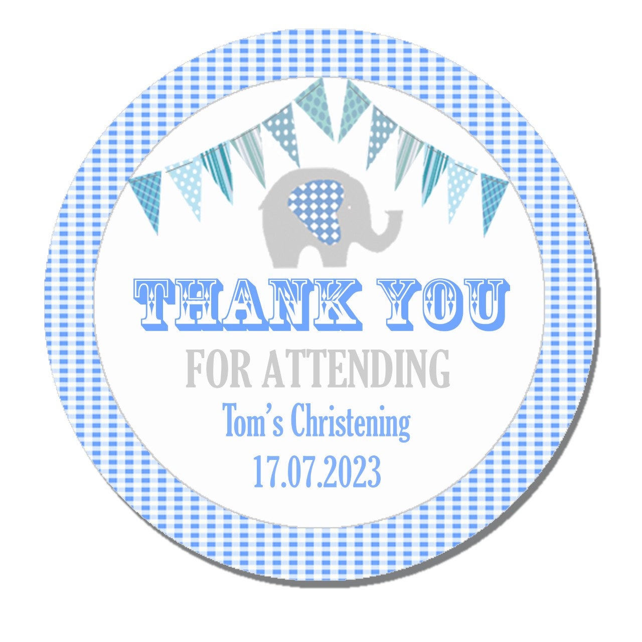 Personalised Christening Stickers Thank You Sweet Cone Bags Favour Elephant