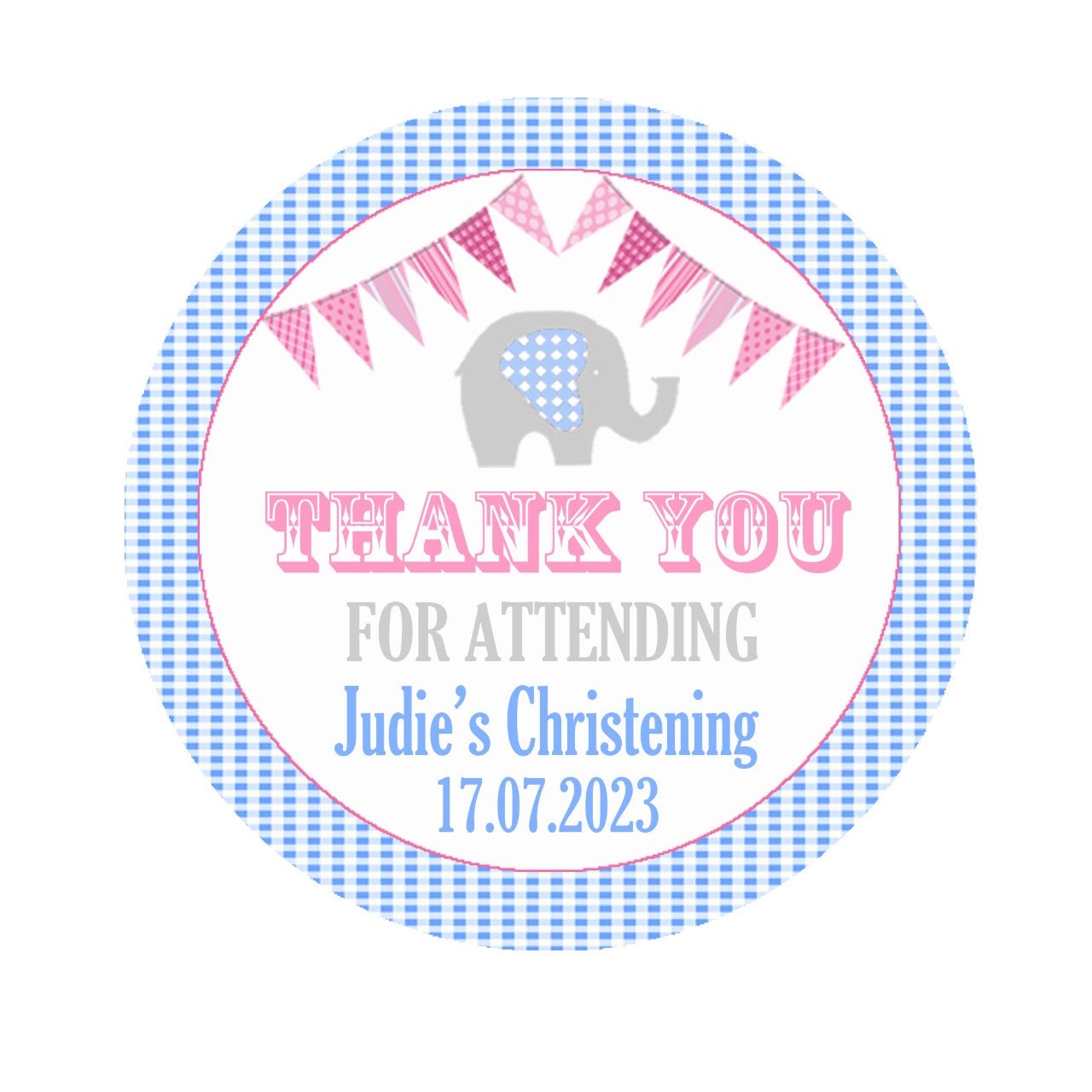 Personalised Christening Stickers Thank You Sweet Cone Bags Favour Elephant