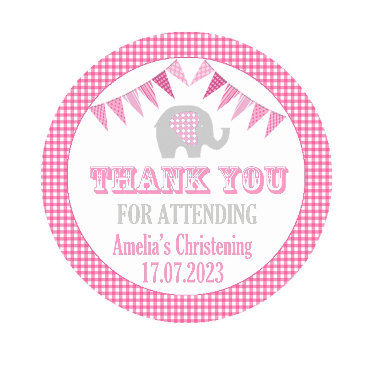 Personalised Christening Stickers Thank You Sweet Cone Bags Favour Elephant