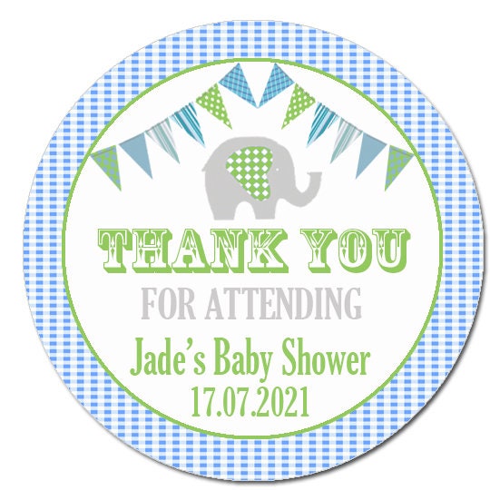 Personalised Baby Shower Stickers Thank You Sweet Cone Bags Favour Elephant